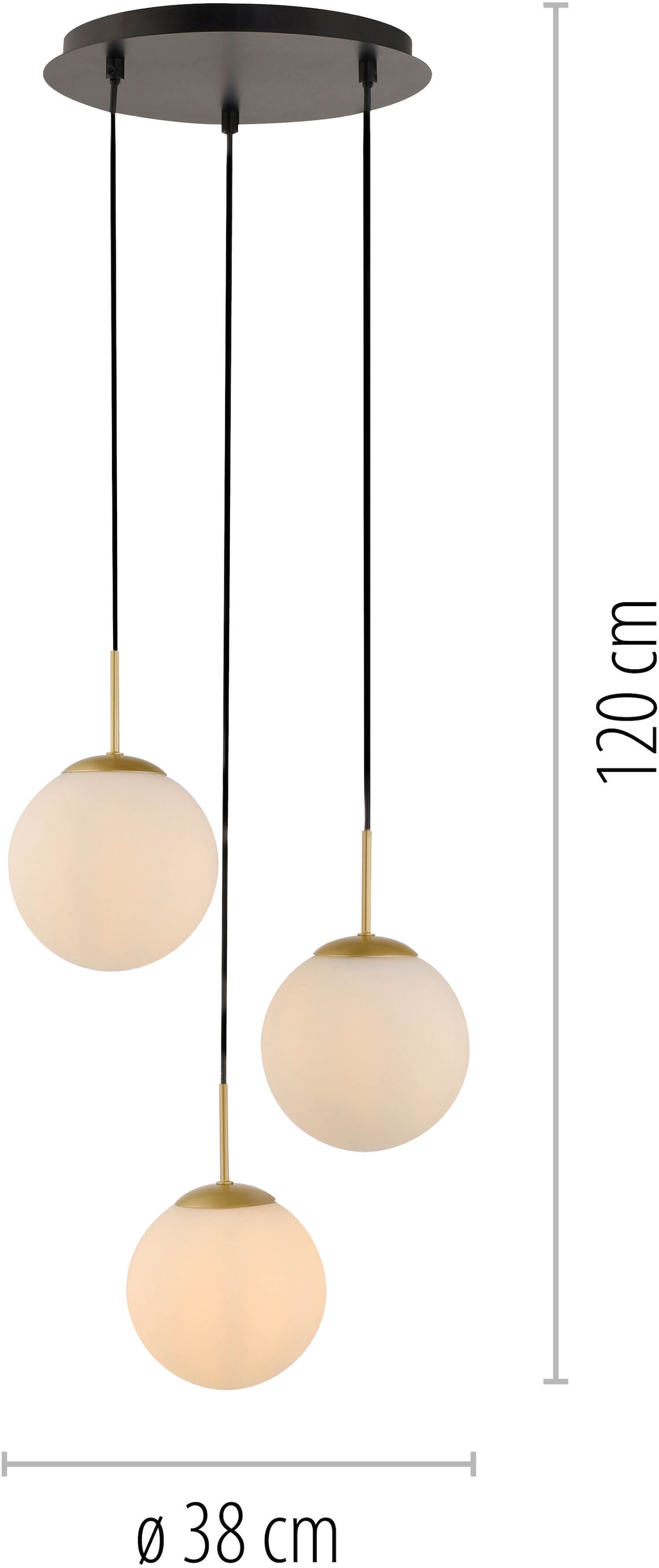 LeGer Home by Lena Gercke Pendelleuchte »Elorea - Hängelampe mit großen Glaskugeln« E14 1 Stk. opal matt weiß, schwarz gold, Pendelläge einstellbar, E14, Rondell