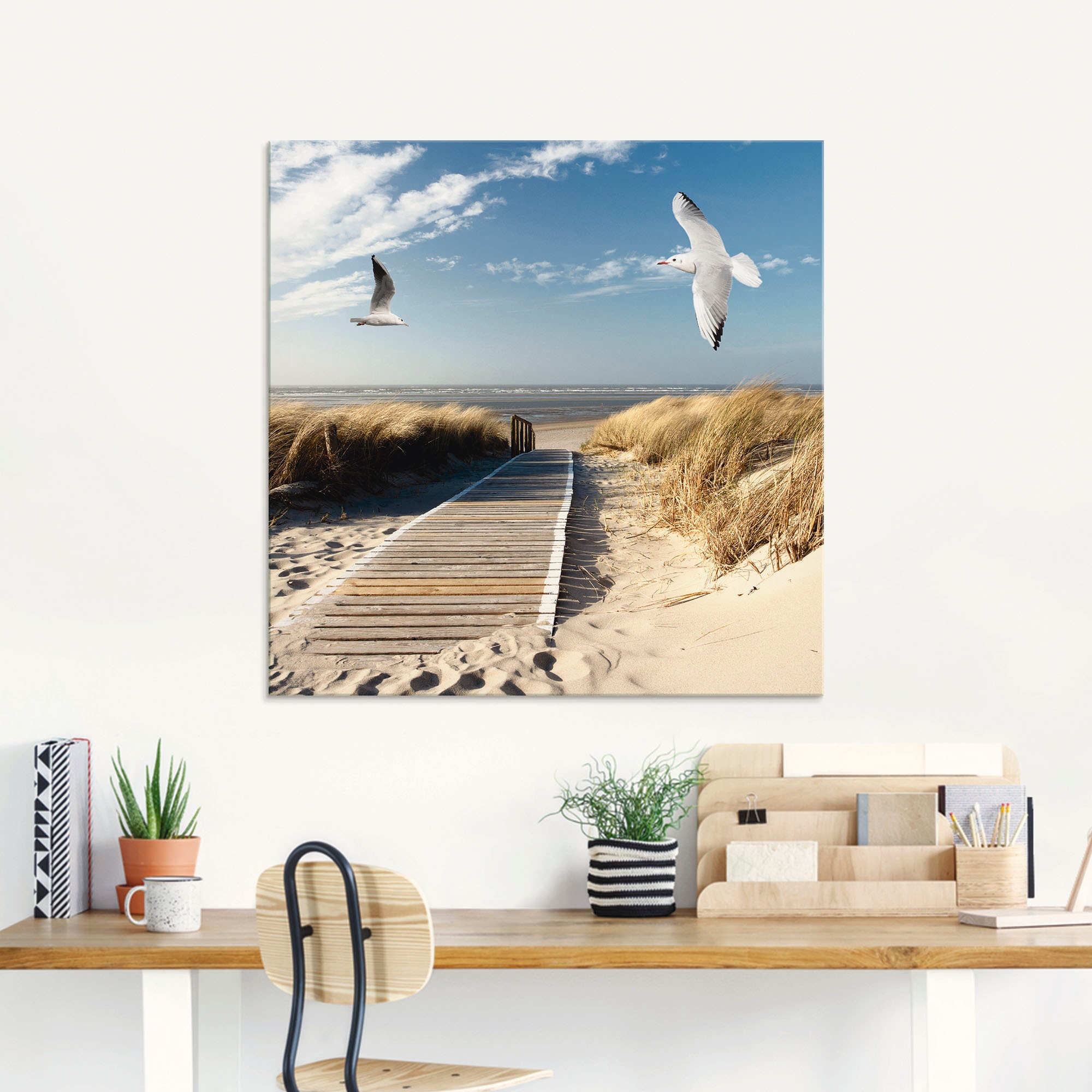 Artland Glasbild "Nordseestrand auf Langeoog mit Möwen" Strand 1 Stk. tlg. günstig online kaufen