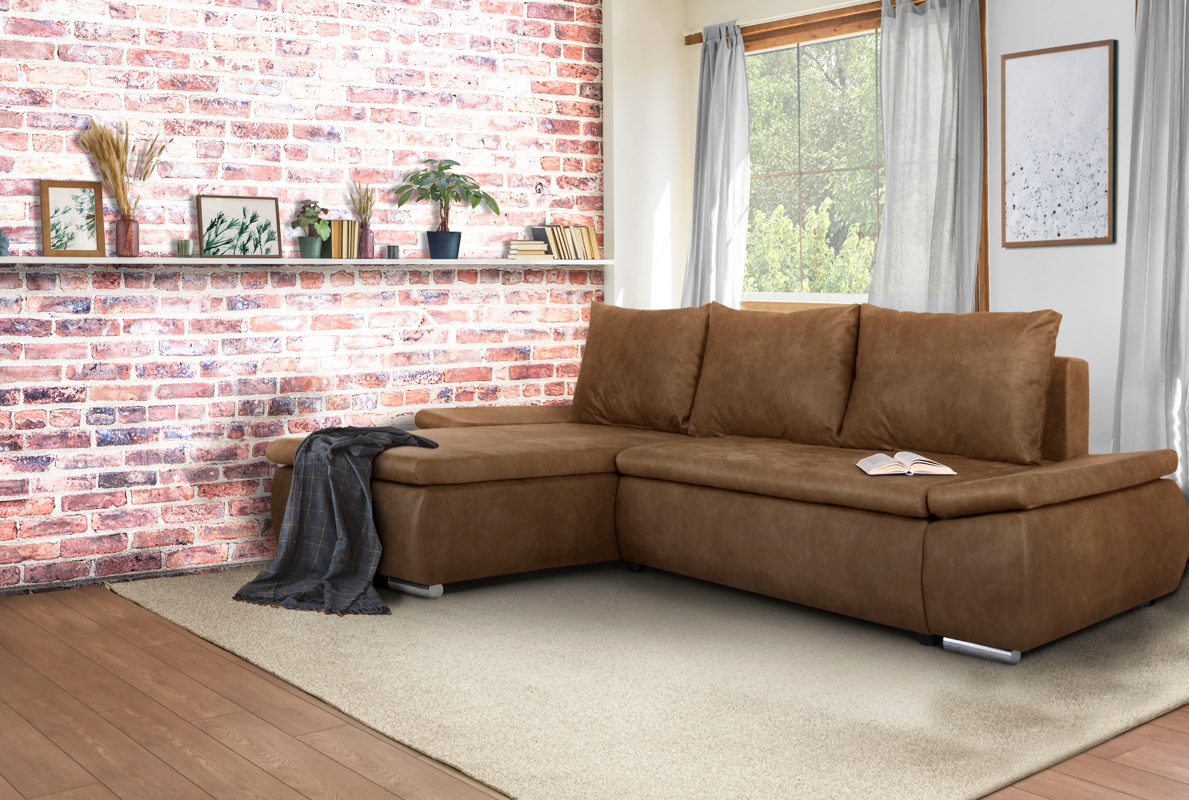 Home affaire Ecksofa »Acra L-Form«, mit Bettfunktion und Bettkasten, in Mattenoptik