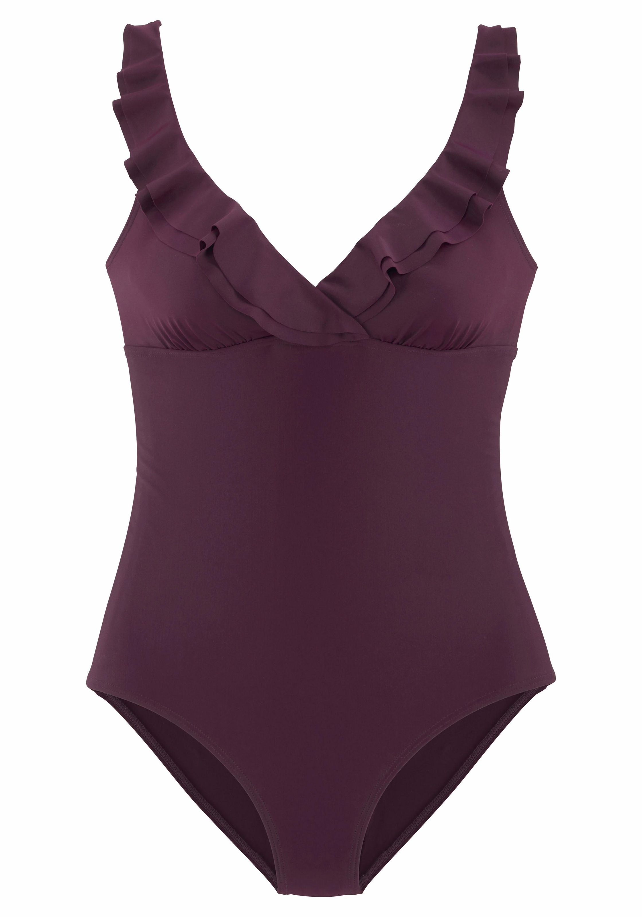 JETTE Damen Badeanzug, rot, Gr. 42, unifarben, Polyamid, Badeanzüge, mit eleganter Rüsche und Shaping-Effekt