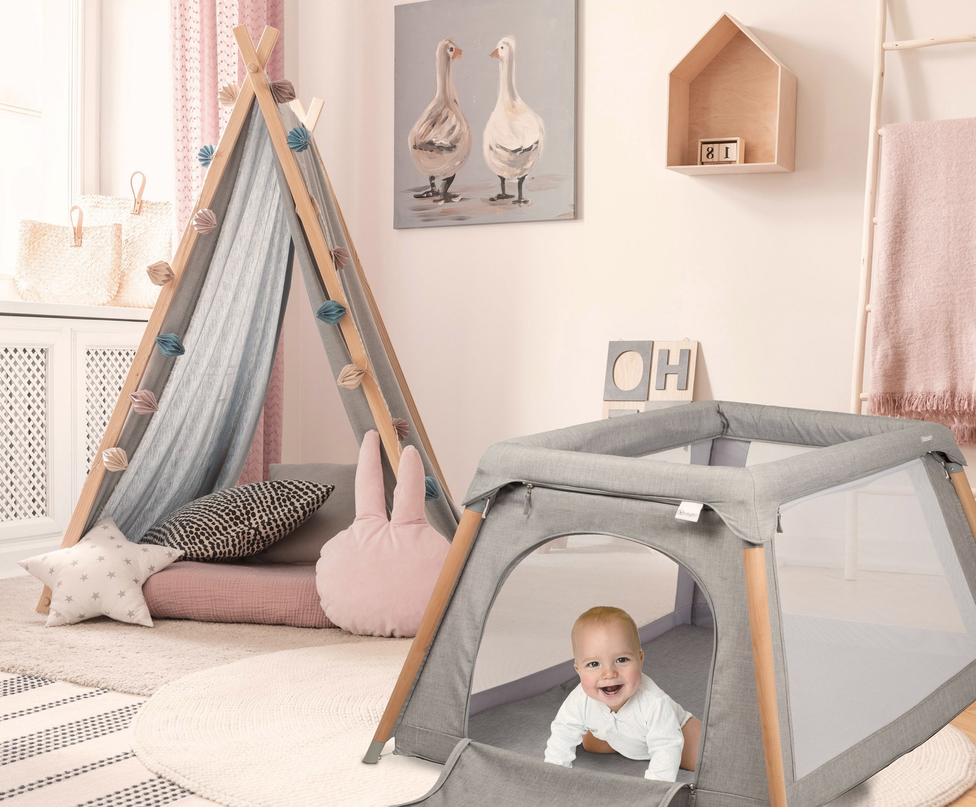 BabyGo Baby-Reisebett »Groovy, grau melange«, mit Seiteneingang