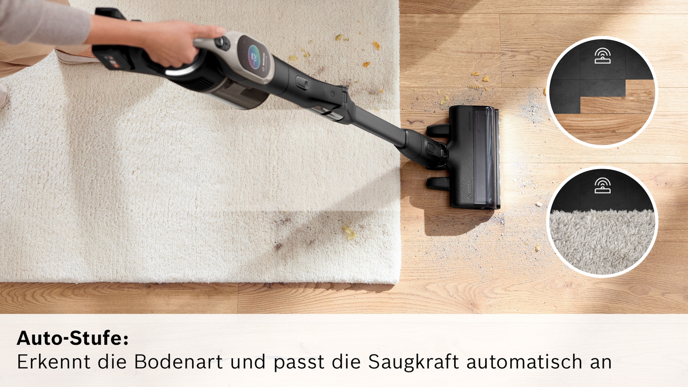 BOSCH Akku-Stielstaubsauger »BTS1042GQC« Display, Knickrohr, HEPA-Filtersystem, Schnellladegerät, 2 Akkus, grau