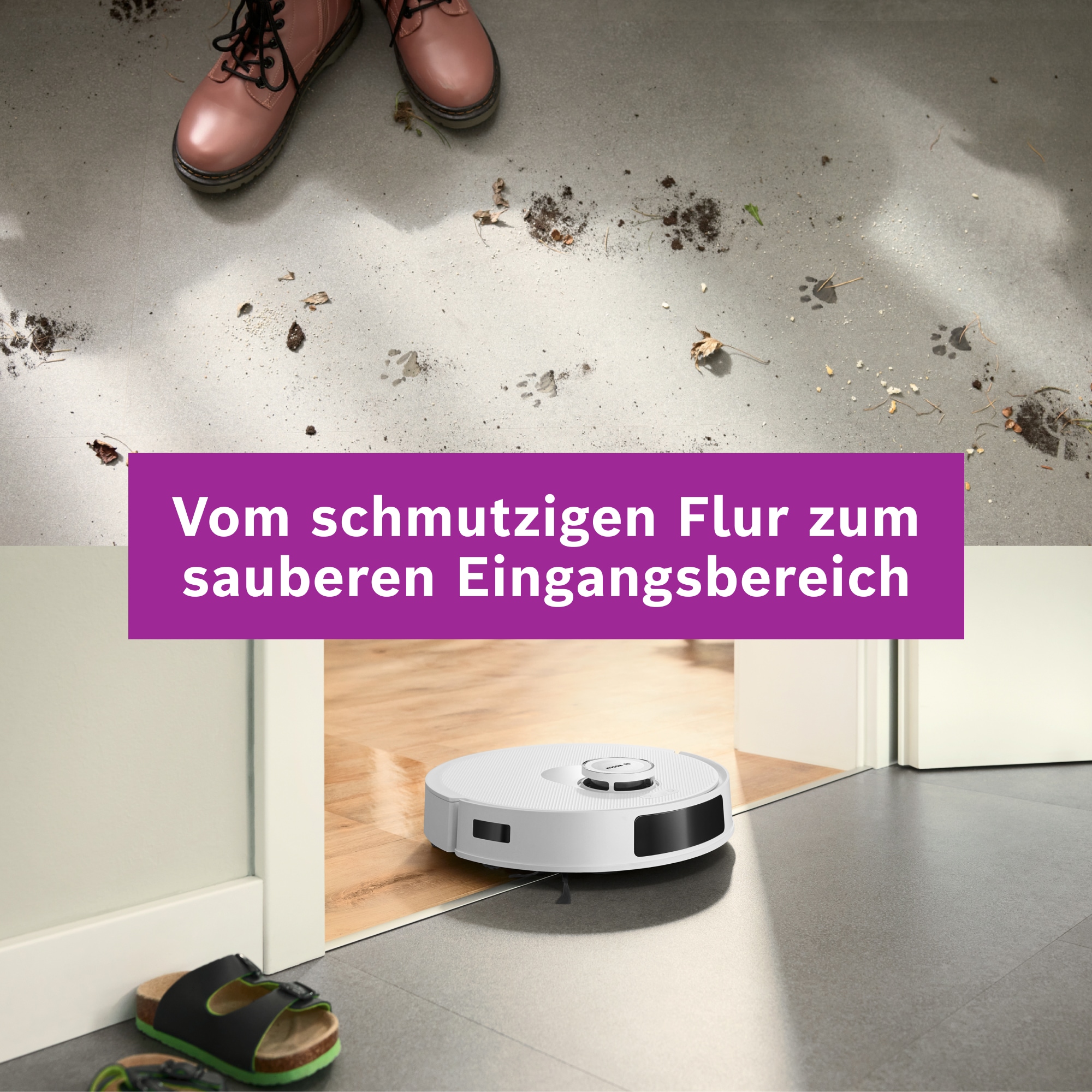 BOSCH Saugroboter »Spotless BCRD1W, Saugroboter mit Wischfunktion, 11.000 Pa Saugkraft« Trocken-Servicestation, Infrarot Navigation, Carbon Bürste
