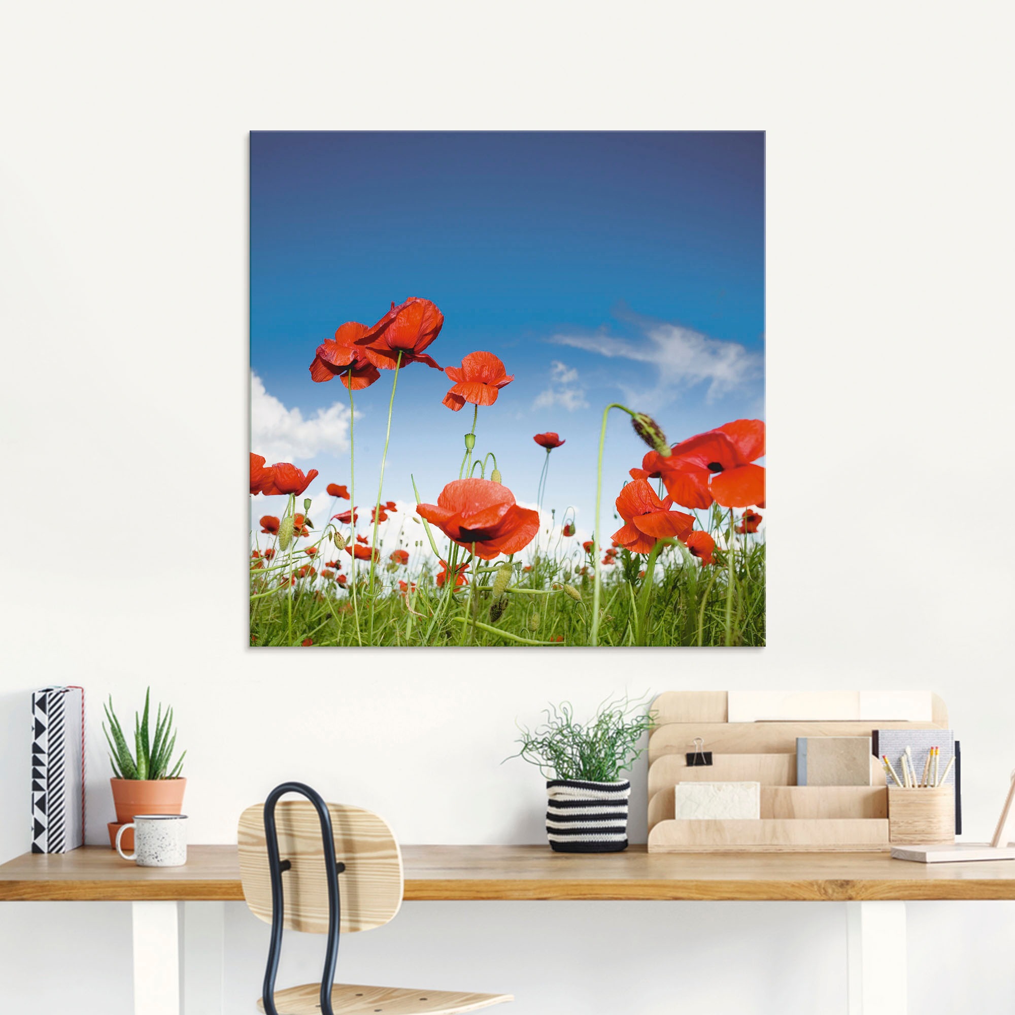 Artland Glasbild "Feld mit Mohnblumen unter Himmel" Blumenwiese 1 Stk. tlg. günstig online kaufen