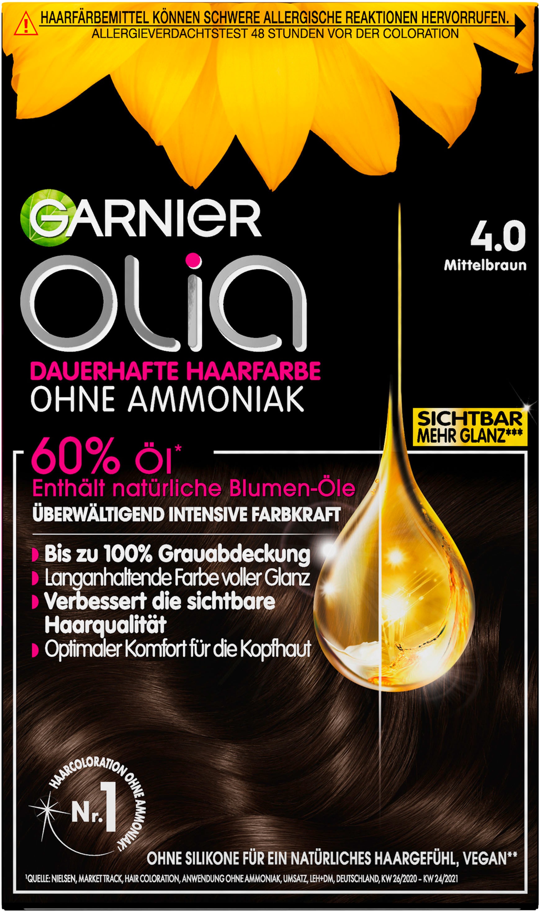 Coloration »Garnier Olia dauerhafte Haarfarbe«, (Packung, 3 tlg.)