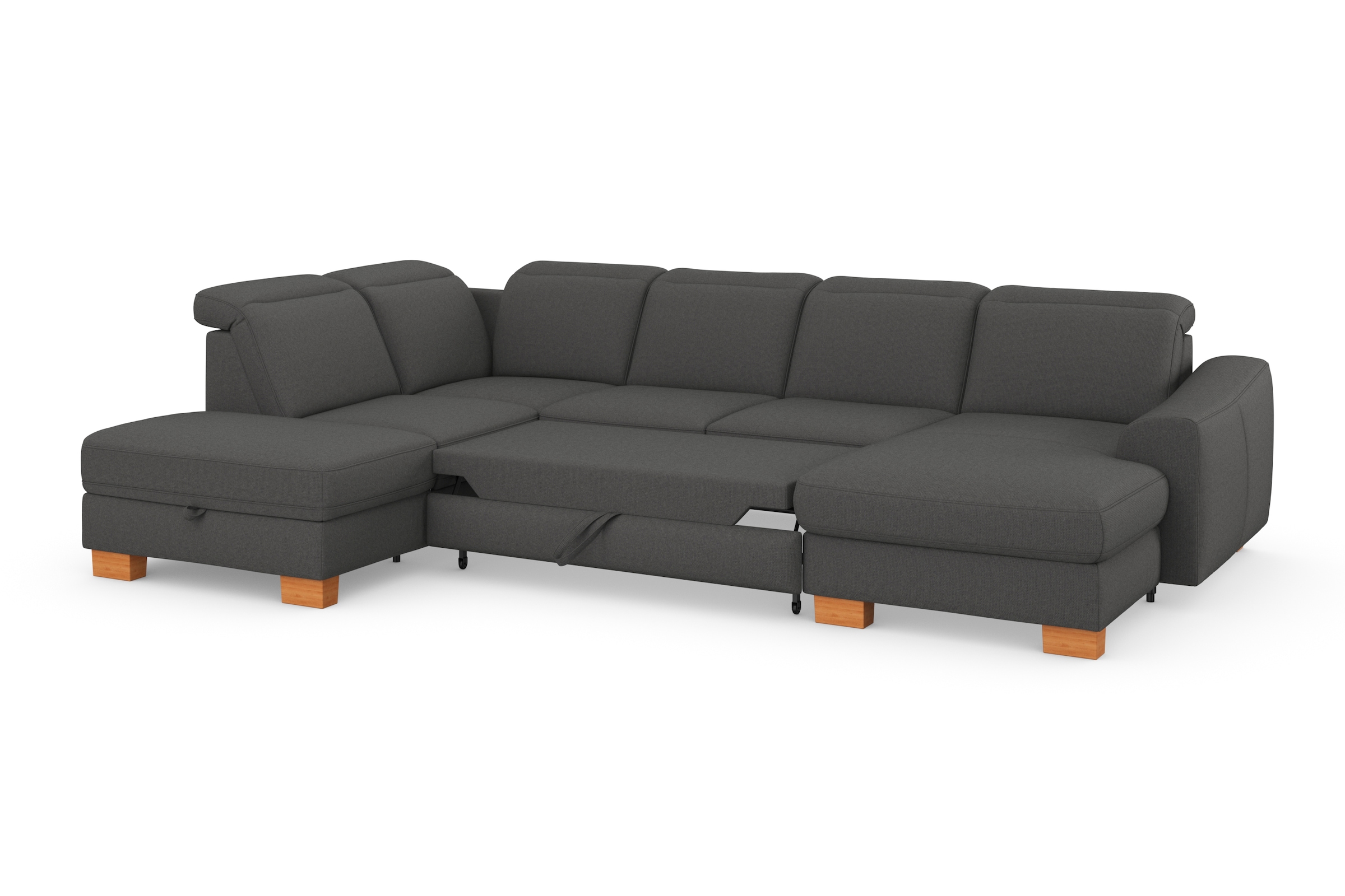 sit&more Wohnlandschaft »Dundee U-Form«, mit Federkern und Massivholzfüßen, wahlweise mit Kopfteilverstellung