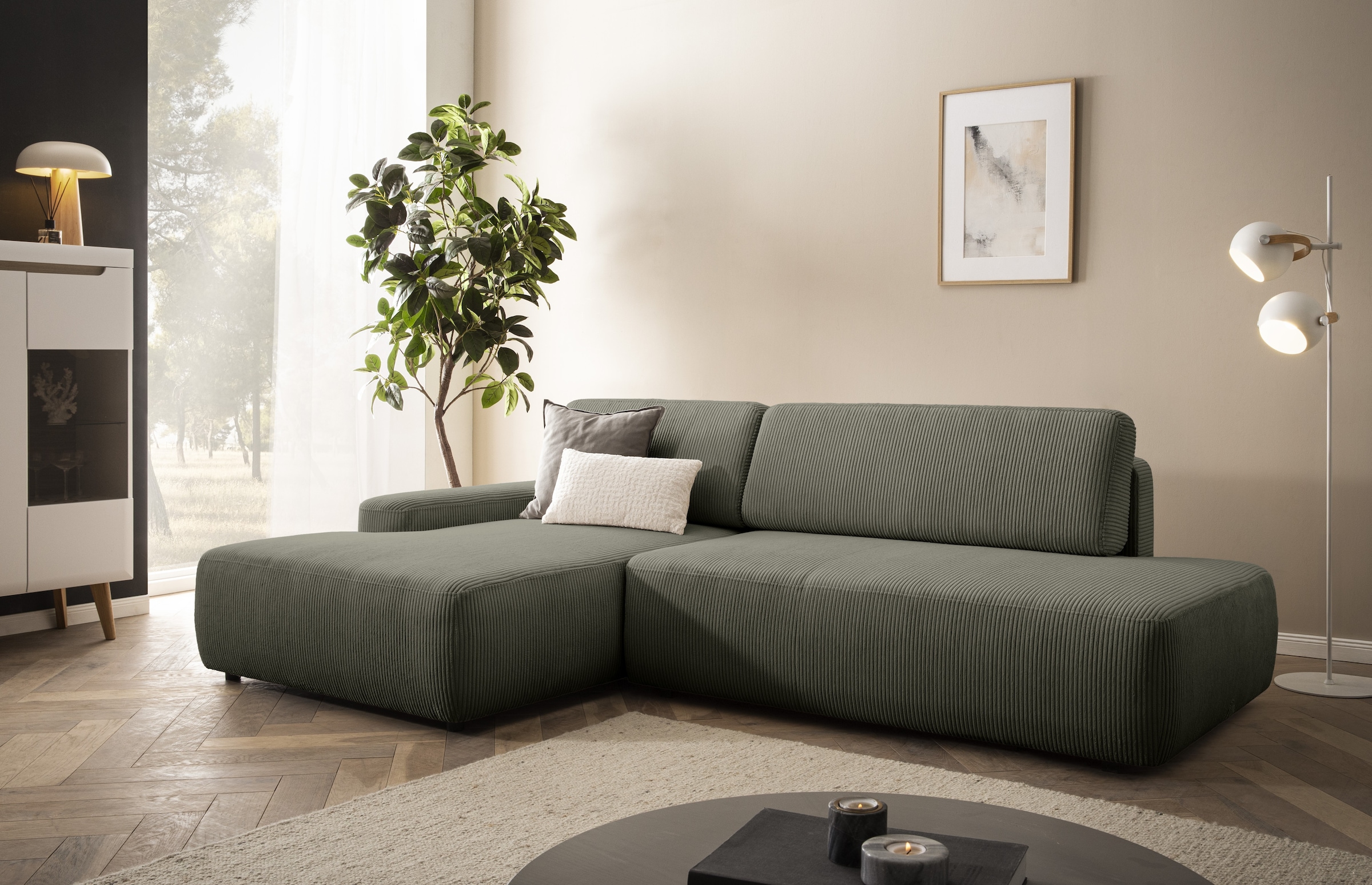 Home affaire Ecksofa "TORGE, Schlafsofa Cord, Samtvelours u. Strukur fein, günstig online kaufen