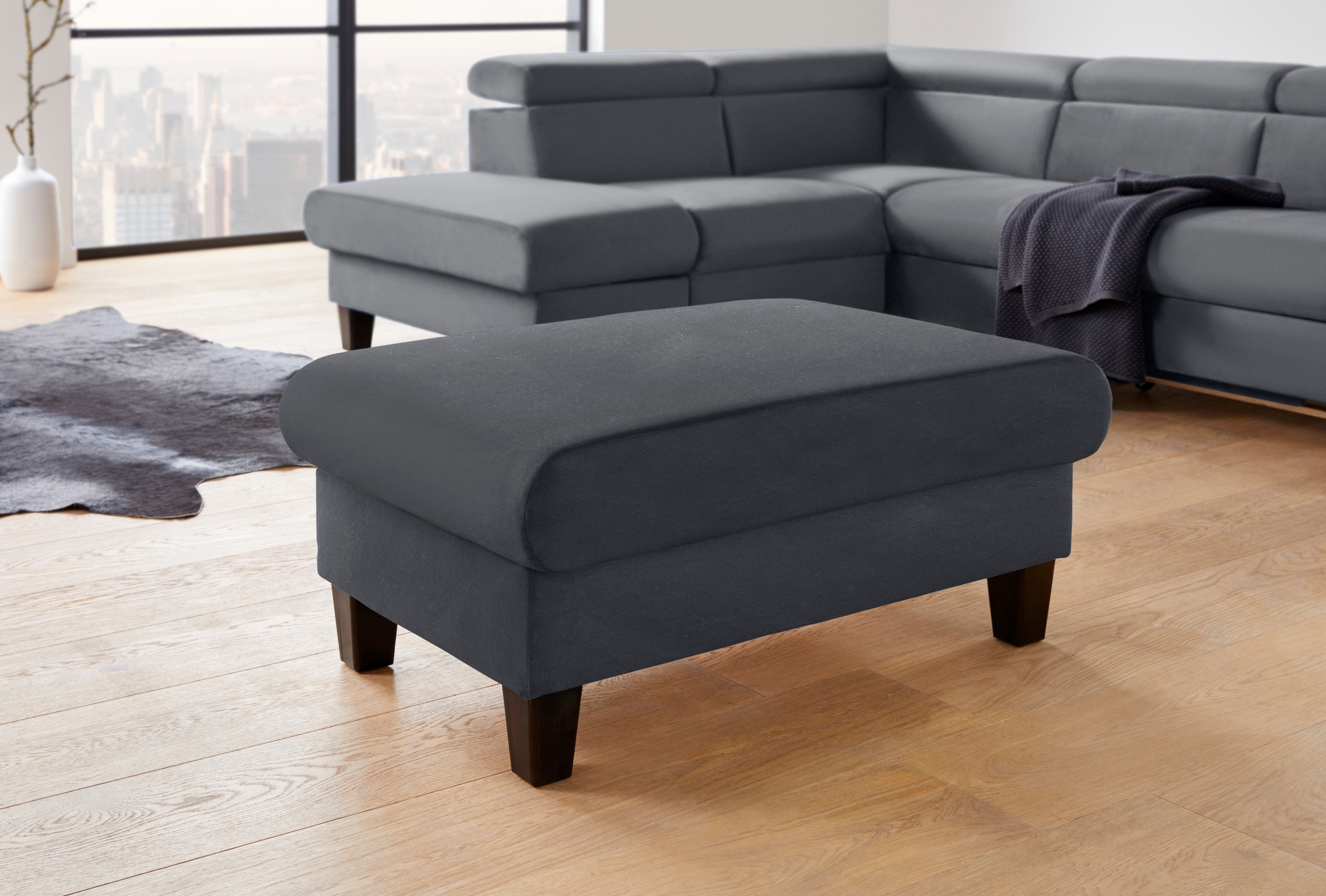 COTTA Polstergarnitur »Morven«, (Set), Set: bestehend aus Ecksofa und Hocker, Kopfteilverstellung