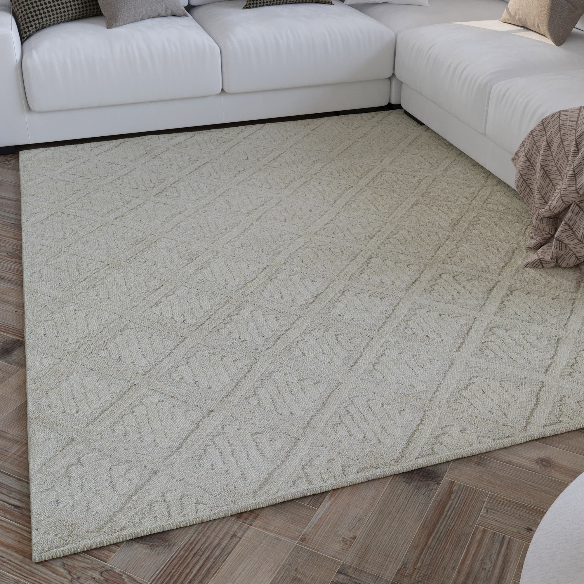 Wecon home Wollteppich "Hamptons SEVENTEEN" rechteckig 10 mm Höhe Läufer, Schurwolle, Kurzflor, Wohnzimmer, Schlafzimmer, elegant, Raute
