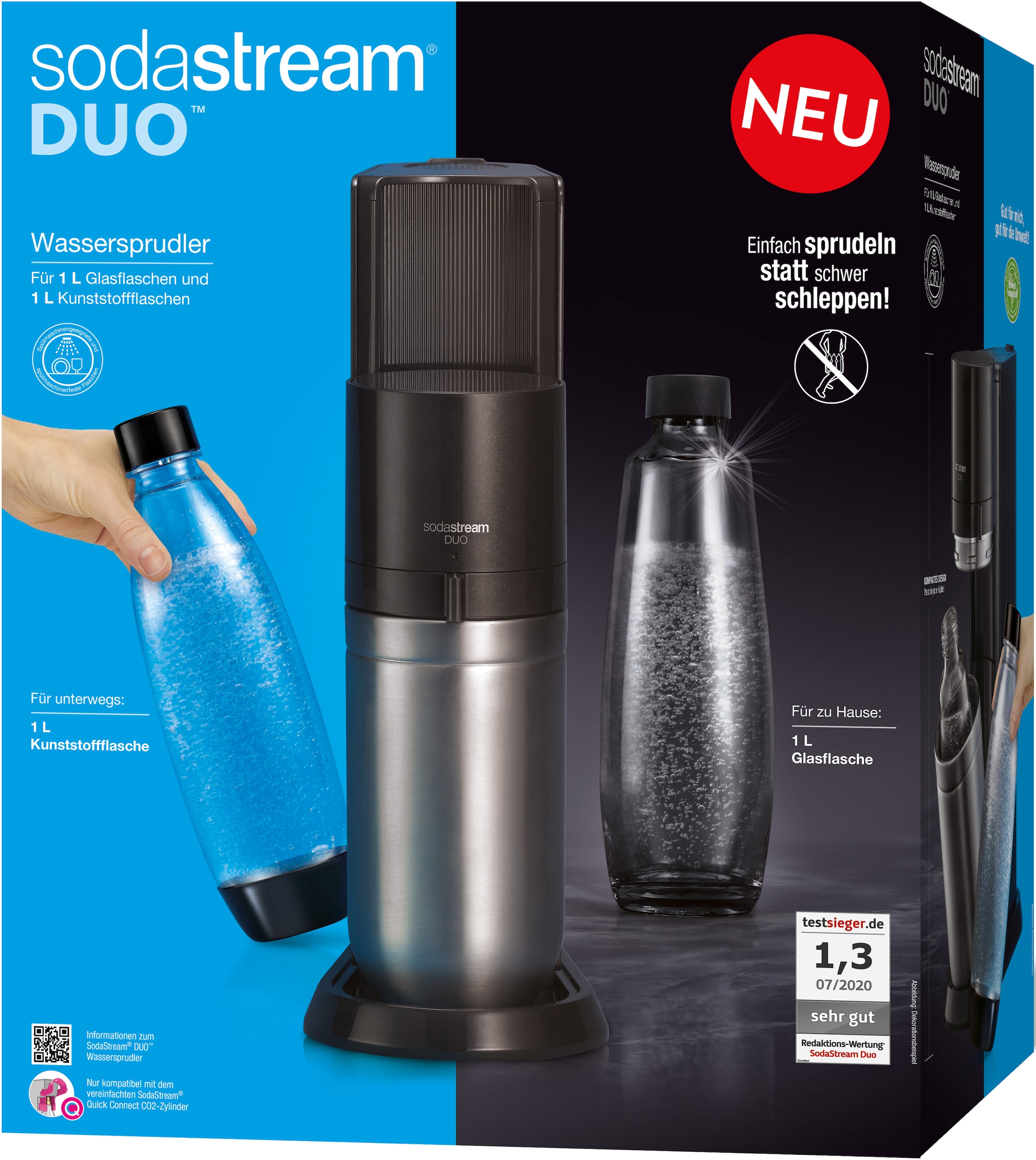 SodaStream Wassersprudler »DUO«, (Set, 1L Glasflasche, Kunststoff-Flasche 4 tlg.), 1L | CO2-Zylinder, BAUR spülmaschinenfeste