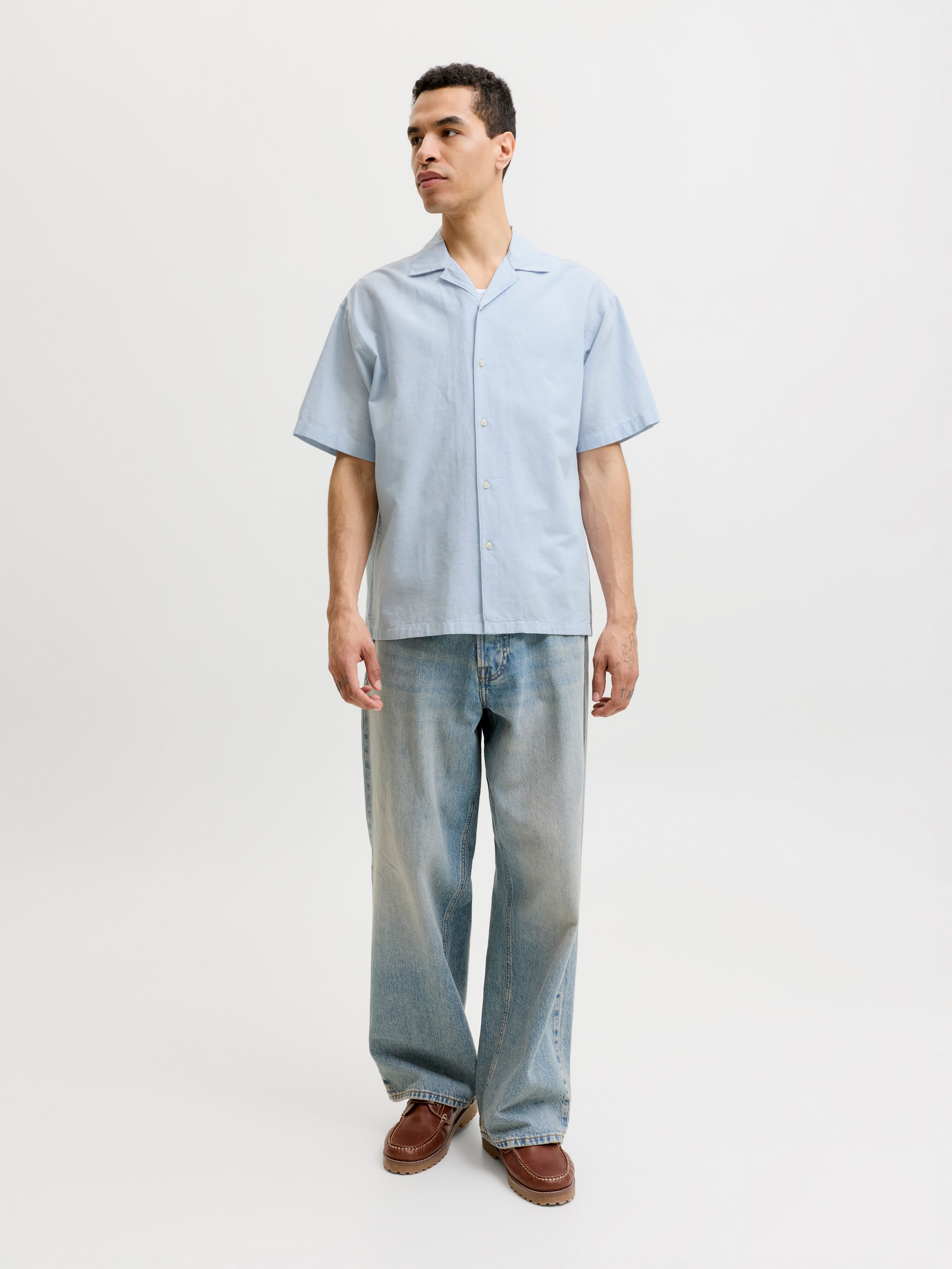 Jack & Jones Ebreeze Linen Blend Resort Short Sleeve Shirt Celestial Blue Men 10