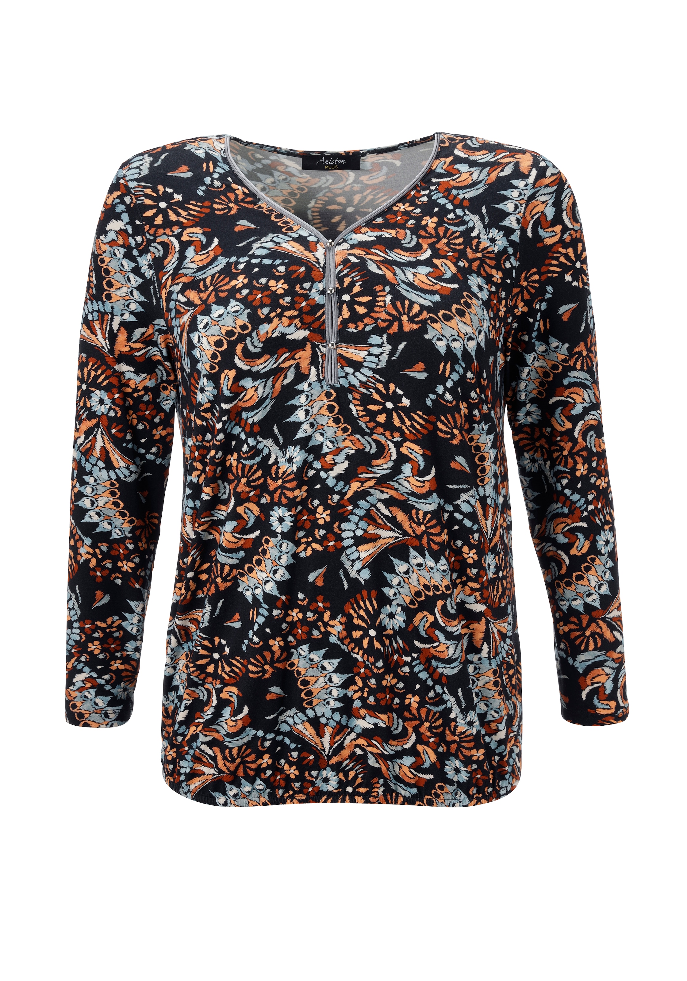 Aniston PLUS Langarmshirt, mit fantasievollem Retro-Druck - NEUE KOLLEKTION