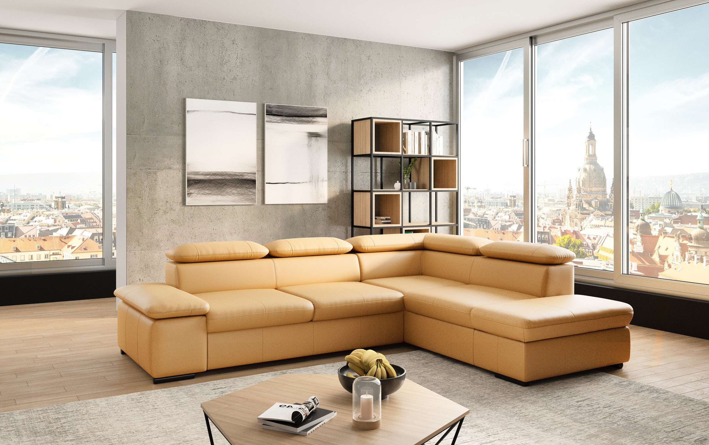 Ecksofa SIT & MORE "Alcudia L-Form", gelb (curry), B:272cm H:73cm T:226cm, NaturLEDER;Spannstoff, Sofas, Ecksofa, mit Armteilverstellung, optional Kopfteilverstellung und Bettfunktion