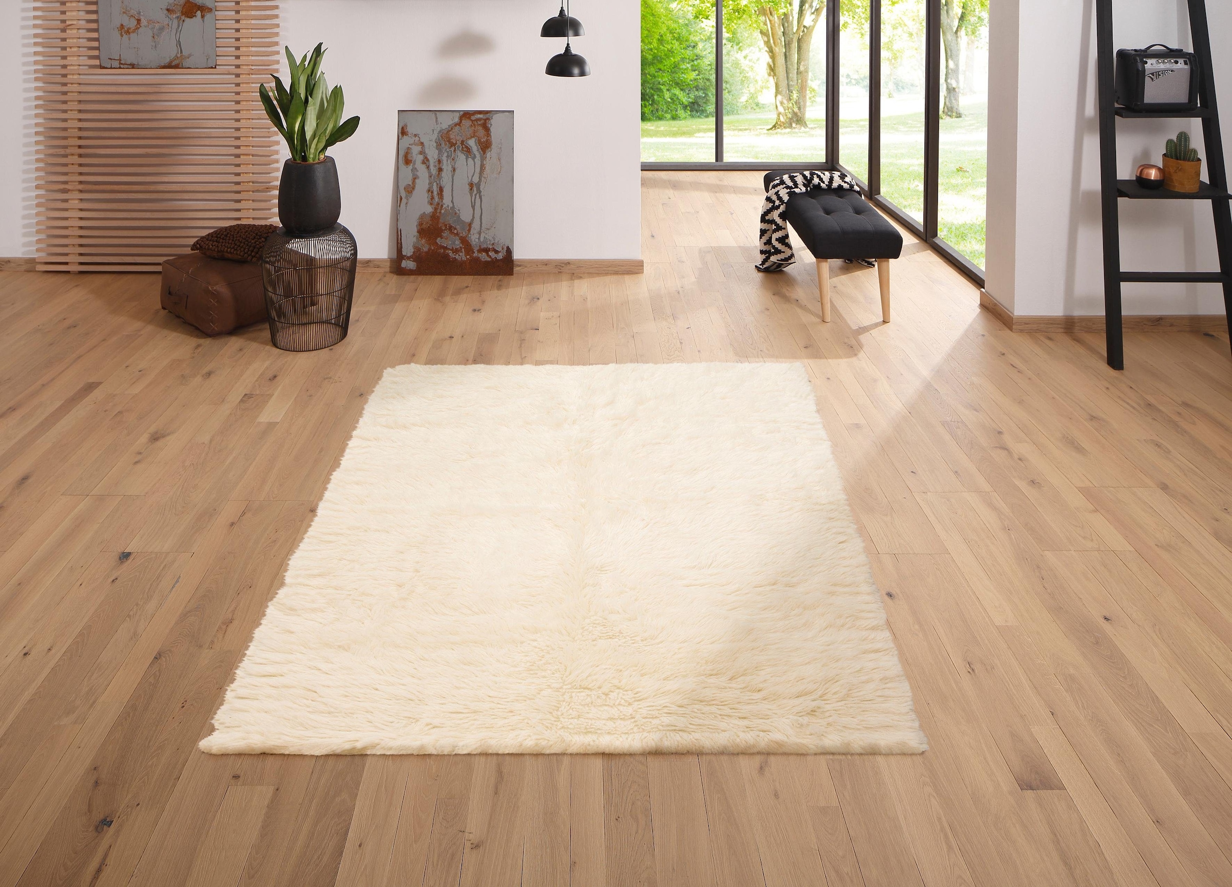 OTTO home Wollteppich "Elif, Qualität Basic" rechteckig 40 mm Höhe Uni-Farben, reine Wolle, original griechischer Flokati, handgewebt