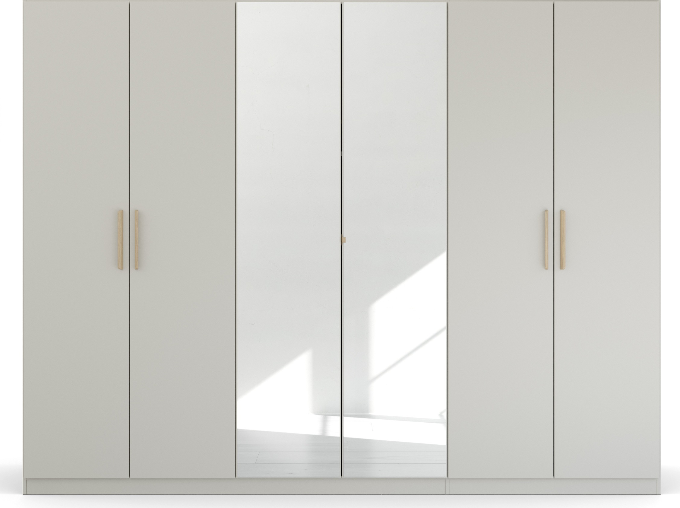 rauch Kleiderschrank »Skandi by Quadra Spin Schlafzimmerschrank«, im Landhaus-Stil mit Massivholzgriffen, vollflächige SpiegeltÜren