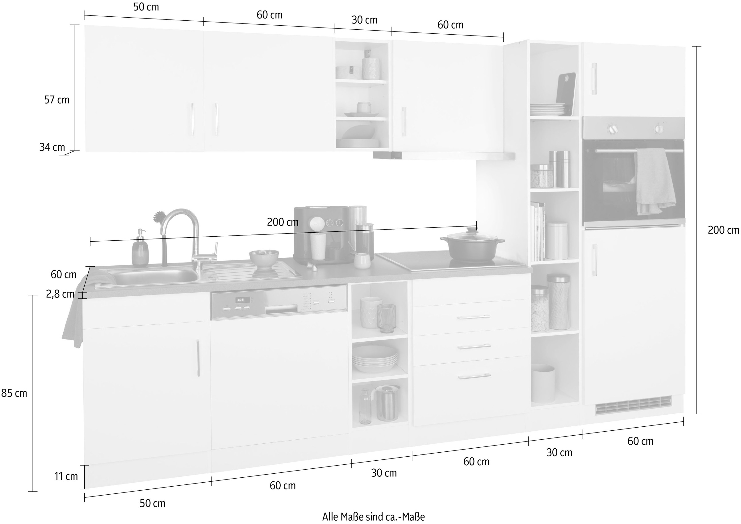 Induktionskochfeld BAUR mit wahlweise E-Geräten, mit »Paris«, kaufen Küchenzeile HELD MÖBEL 290 Breite | cm,