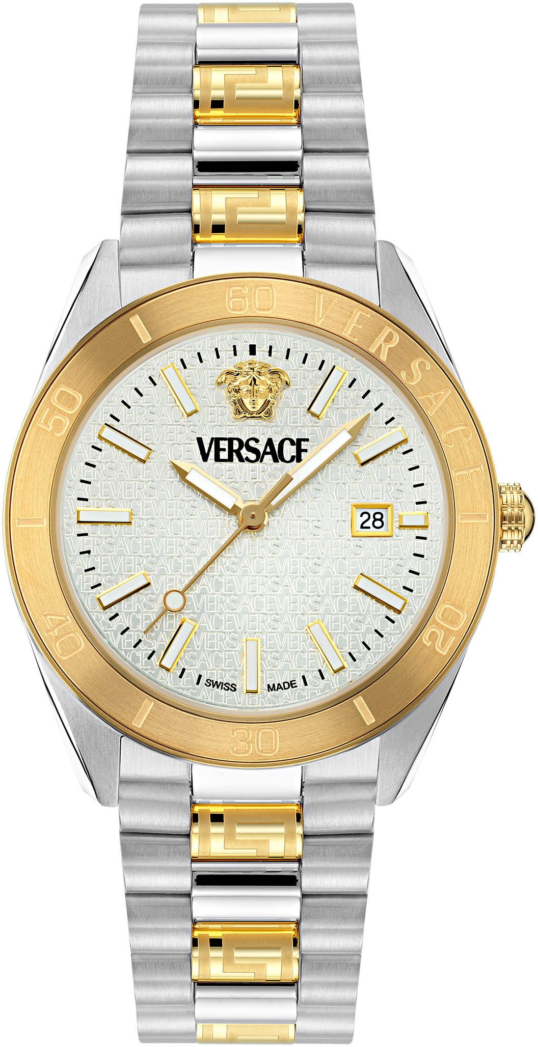 Versace Quarzuhr »V DOME«, Armbanduhr, Herrenuhr, Swiss Made, Leuchtindizes (Zifferblatt), Datum