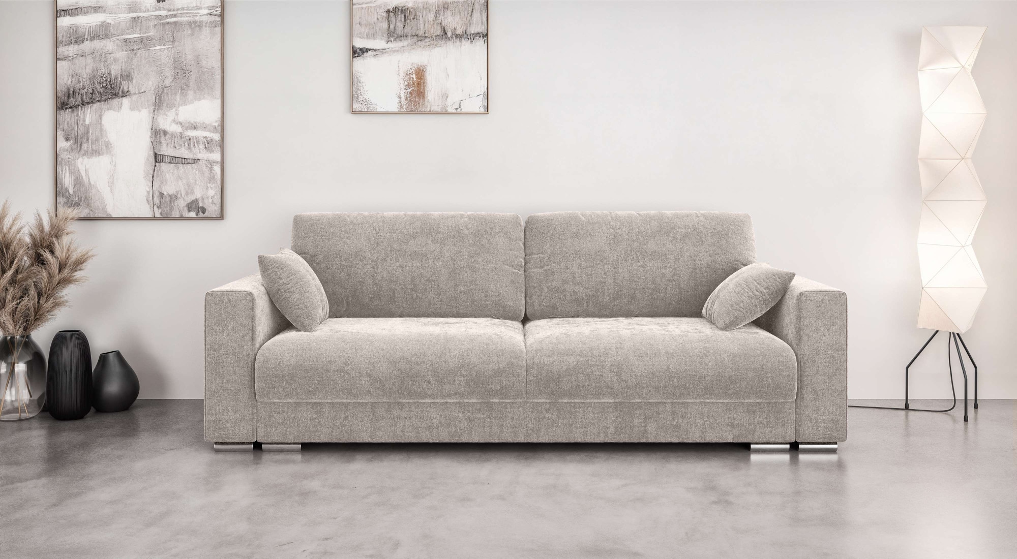 Home affaire 3-Sitzer "Stevinson Schlafsofa mit Bettkasten, Maße B/H/T: 229/87/97 cm" mit Wellenunterfederung, 2 Rückenkissen und 2 Zierkissen