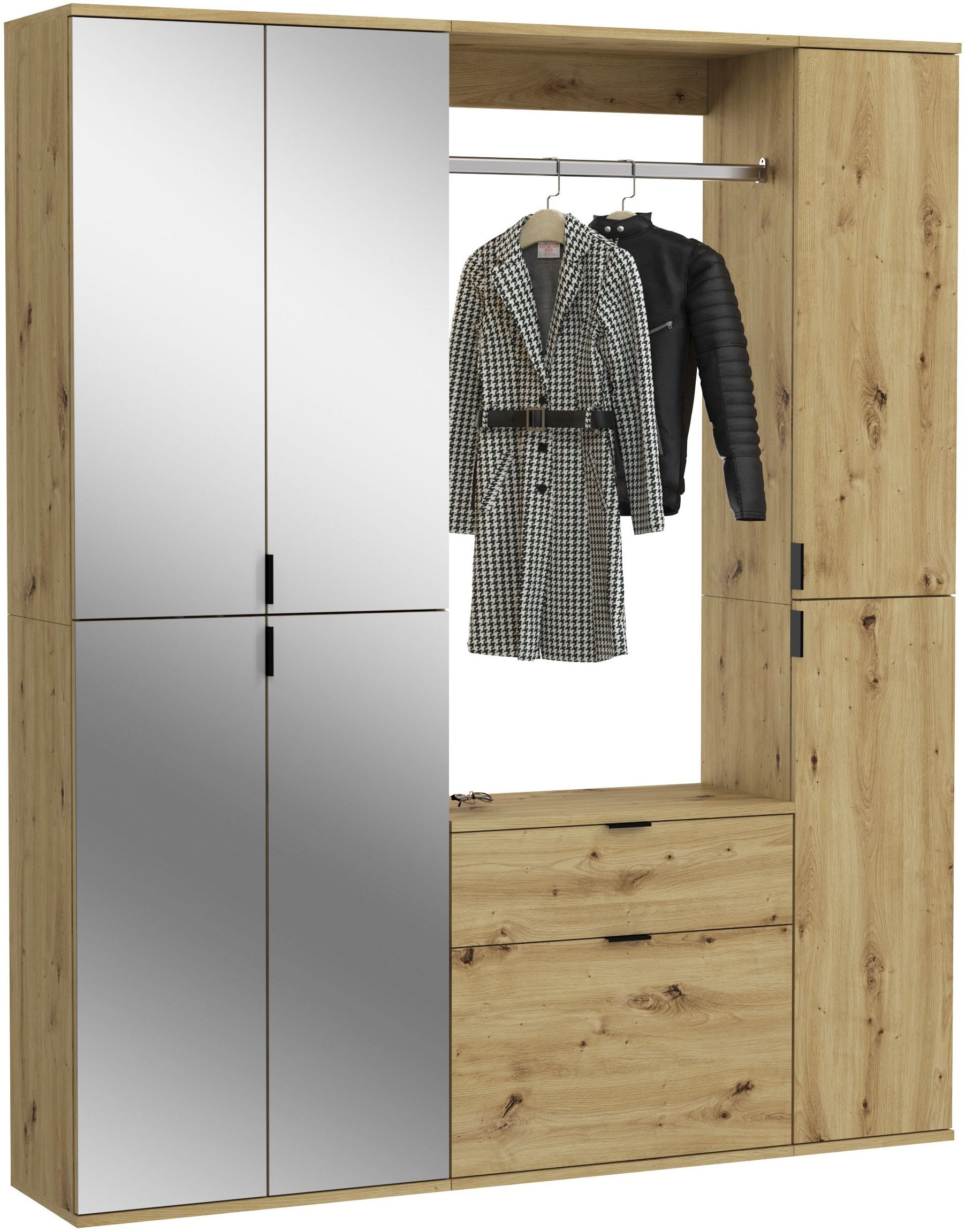 INOSIGN Garderoben-Set »Trondheim, Breite 152 cm, 5-teilig, bestehend aus:«, (Set, 4 St.), 2x Garderobenschrank, 1 Kommode, 1 Garderobenstange, 1 Ablageboden