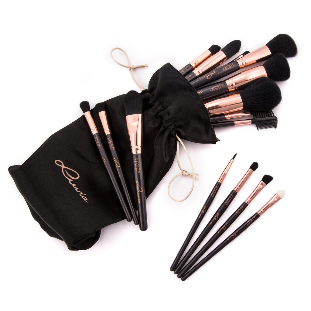 Luvia Cosmetics Kosmetikpinsel-Set »Golden Queen«, (15 tlg., mit Pinselhalter)