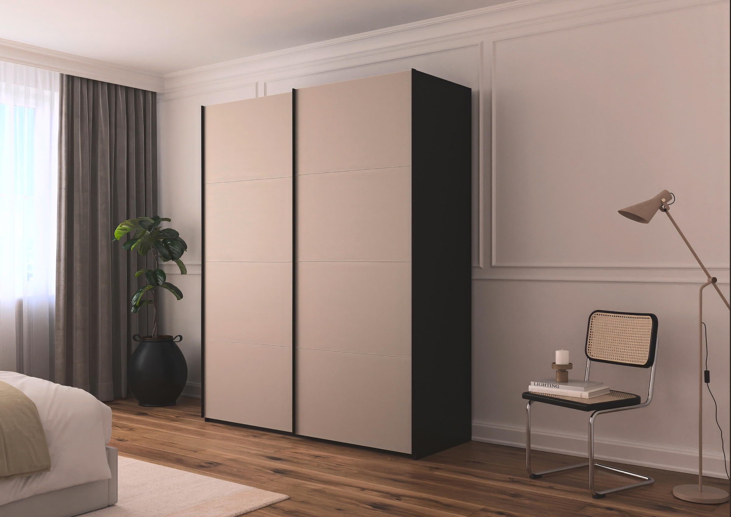 rauch Schwebetürenschrank »Kleiderschrank Schrank Garderobe Schlafzimmerschrank SCALE-FYRA«, edle viergeteilte Türen mit Glas-Front viele Farben MADE IN GERMANY