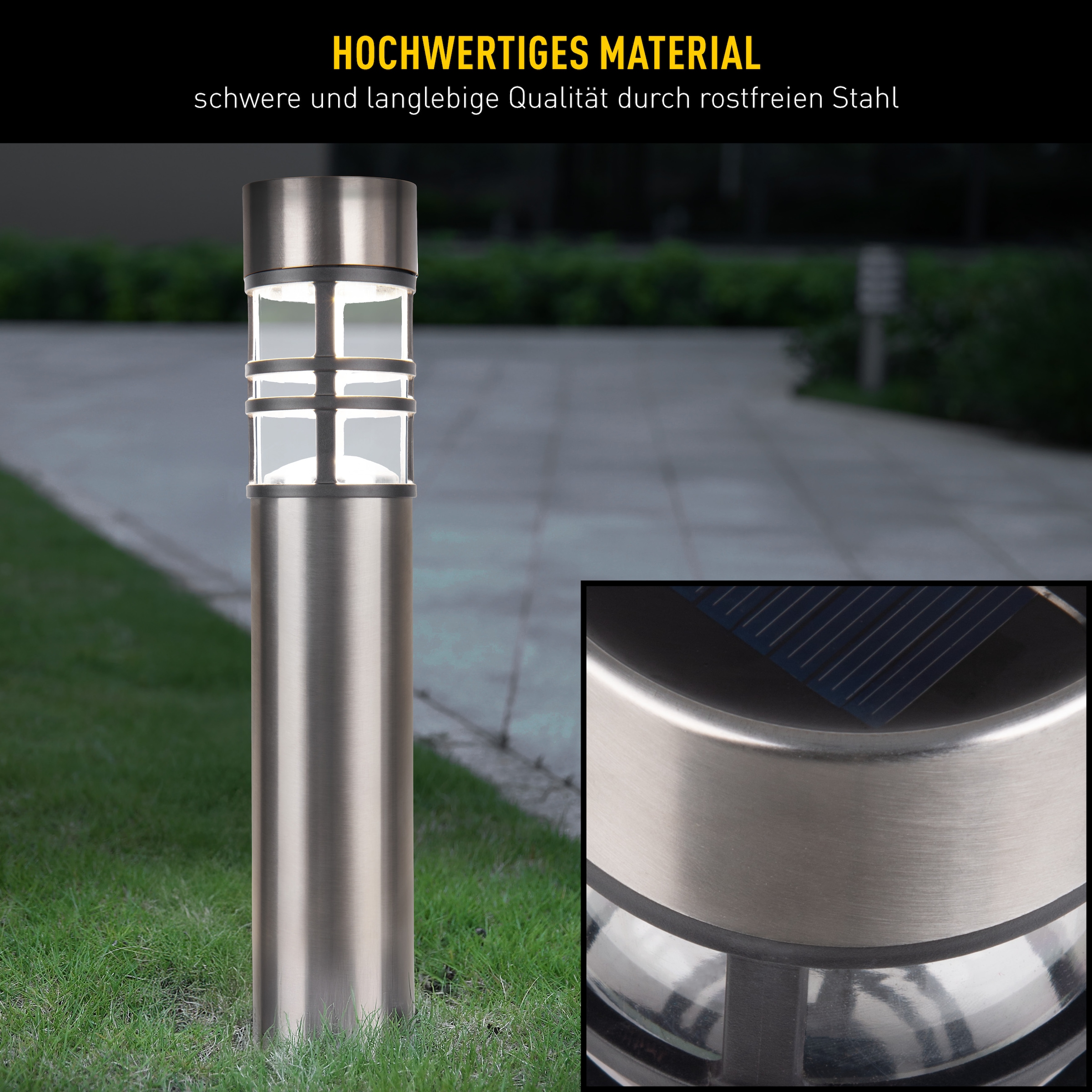 näve LED Solarleuchte »Bobby«, 1 flammig, Leuchtmittel LED-Modul | Leuchtmittel wechselbar, 3er Set, Dämmerungssensor, Schiebeschalter, Höhe 42cm, Edelstahl, IP44