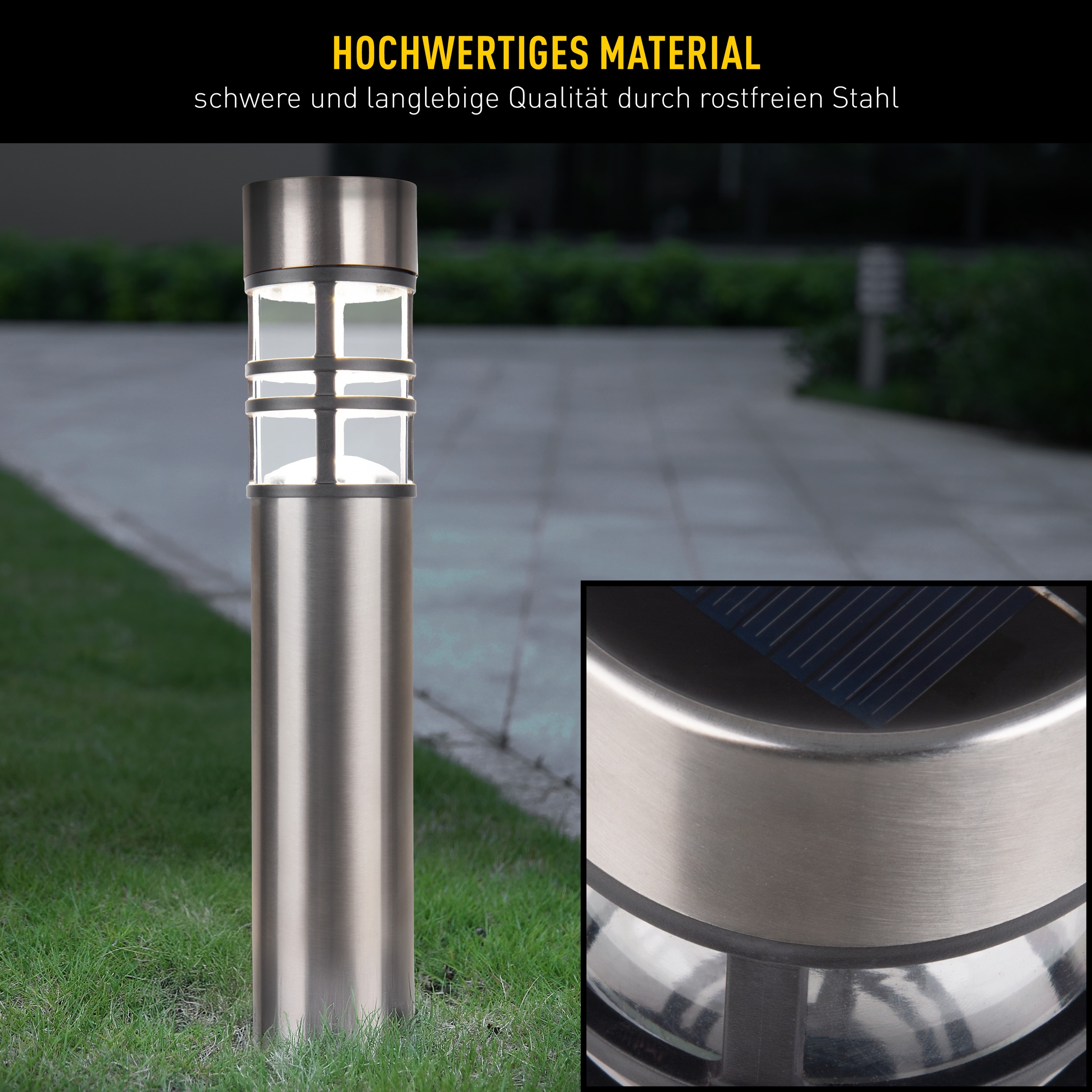 LED Solarleuchte NÄVE "Bobby", grau, H:42cm Ø:6,2cm, Leuchten, 3er Set, Dämmerungssensor, Schiebeschalter, Höhe 42cm, Edelstahl, IP44 2