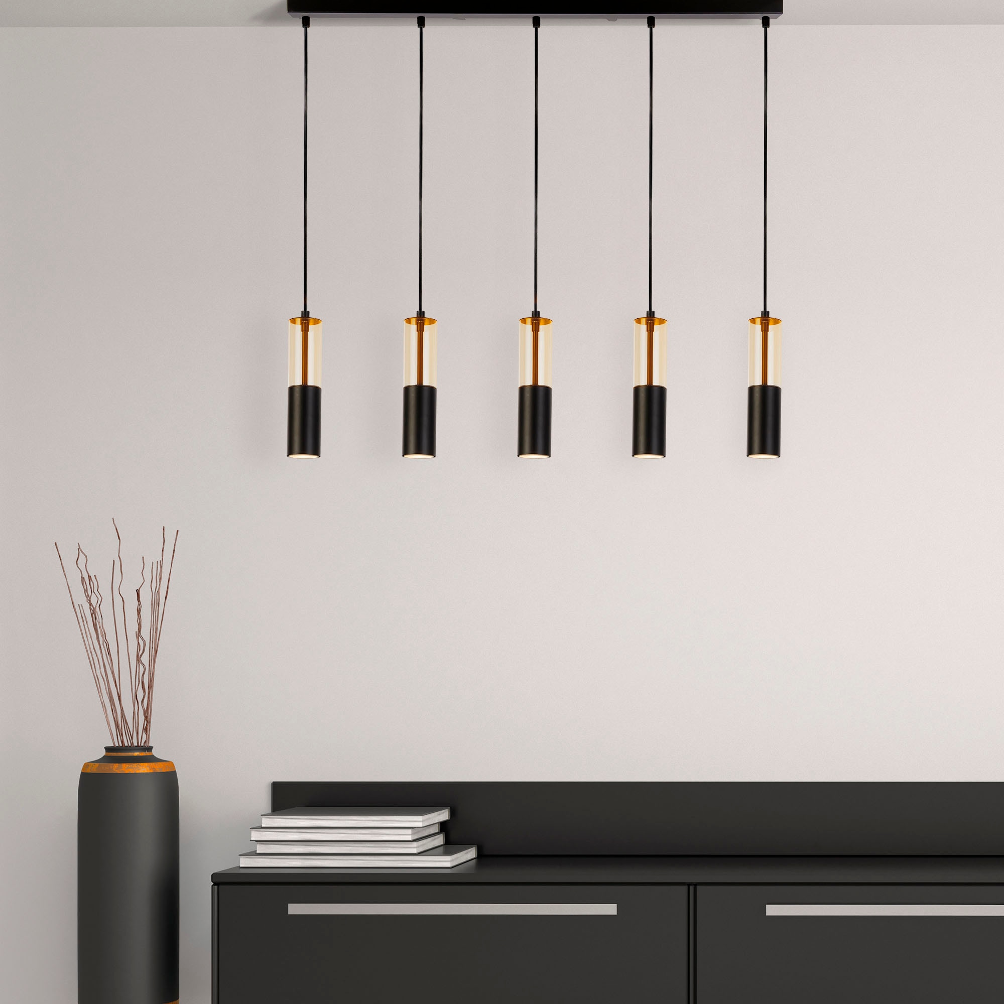 Searchlight Hängeleuchte »Merrygold 5Lt Bar Pendant - Black Metal & Amber Acrylic« GU10 1 Stk.