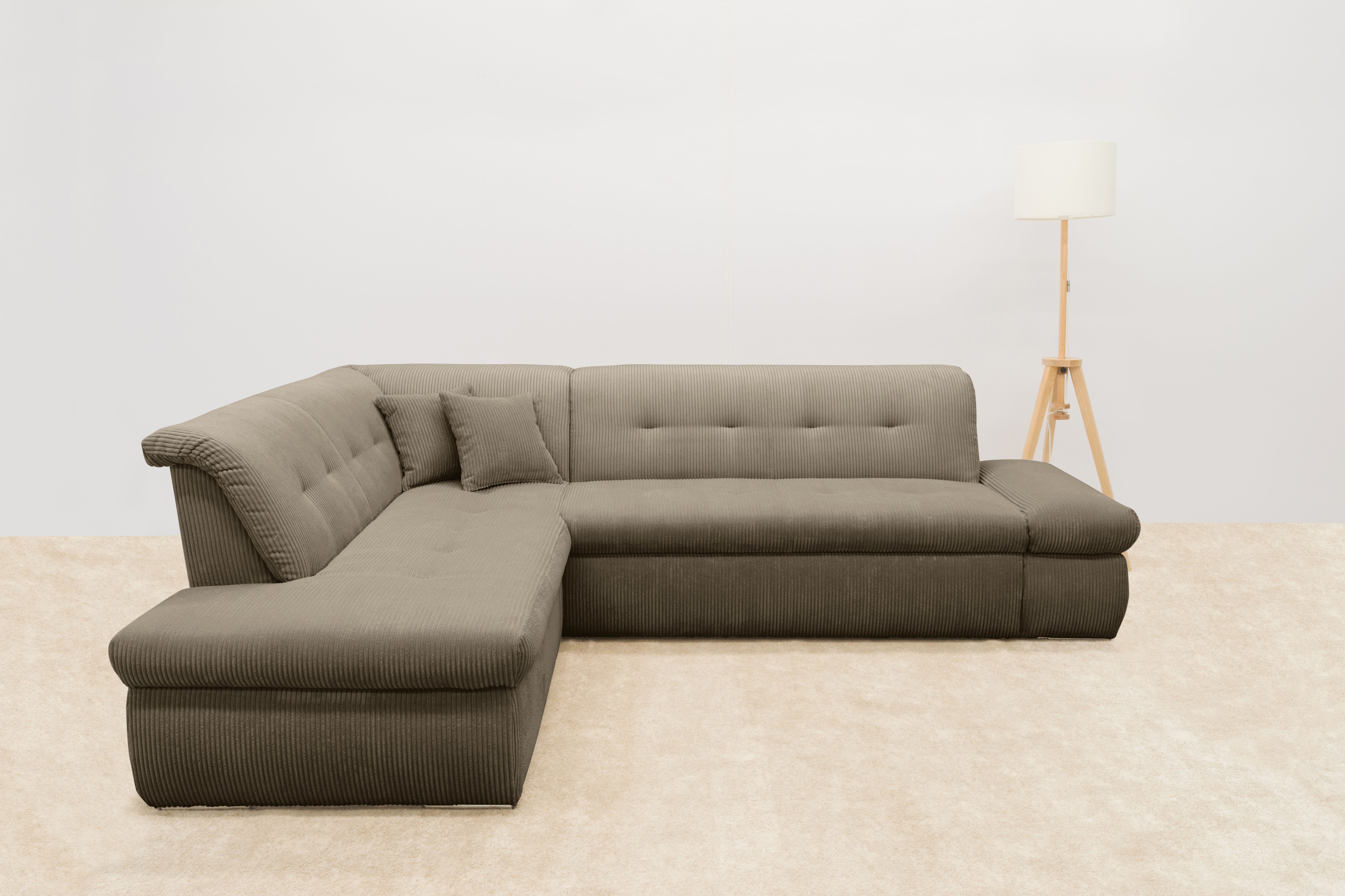 DOMO collection Ecksofa "MORIC 273x216 cm, L-Form, auch in Cord" wahlweise mit Bettfunktion und Armlehnenverstellung, auch in Cord