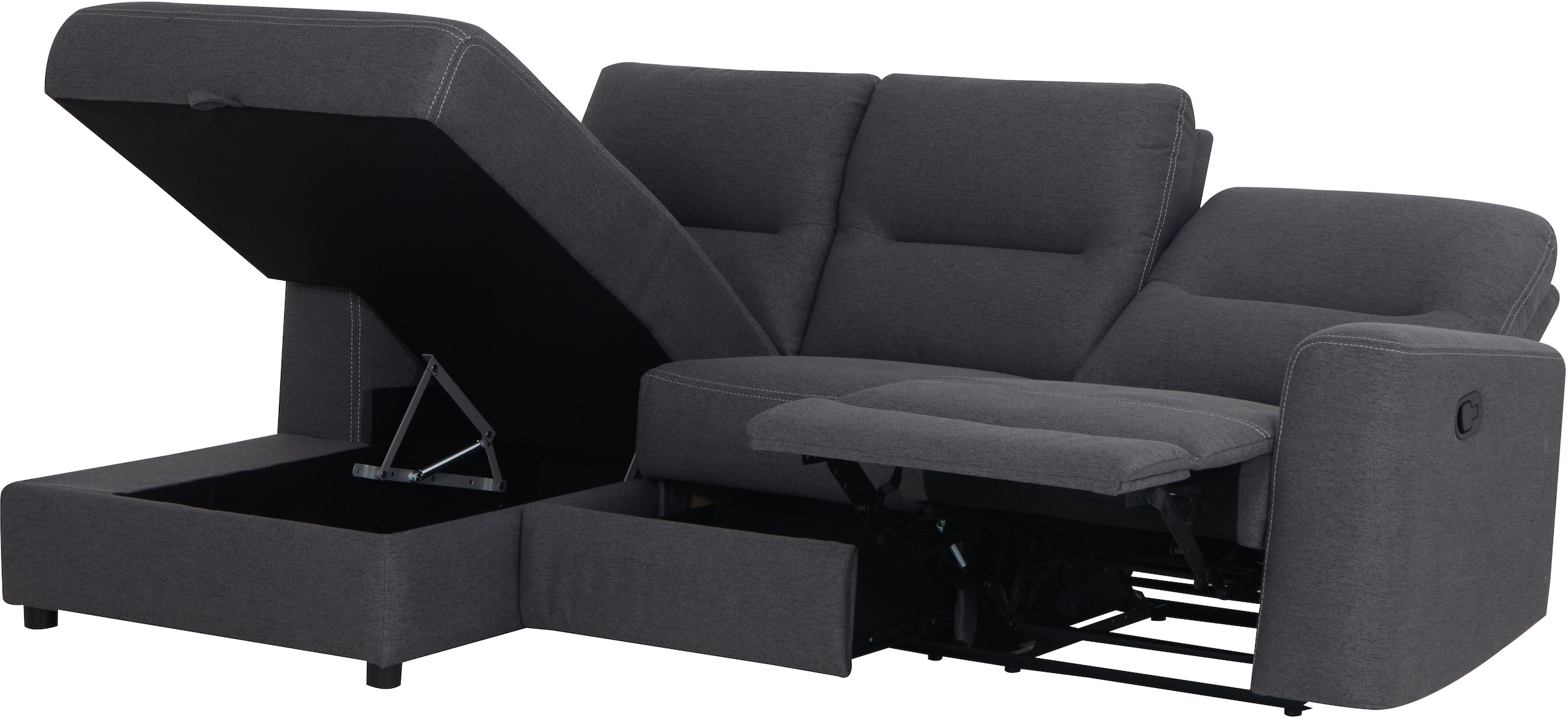 Home affaire Ecksofa »VENOIR, L-Form, 250 cm, manuelle u. elektrische Funktion (m. USB A/C)«, Stauraum unter der Recamiere, 2. Staufach, Federkern
