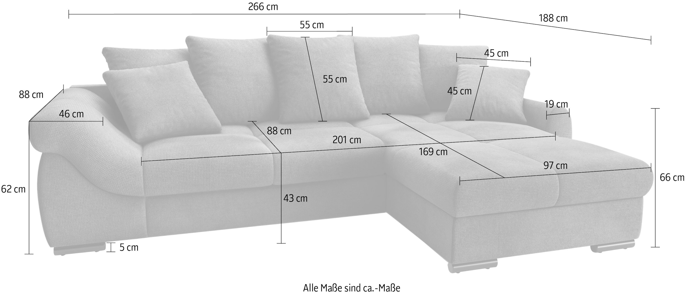 Mr. Couch Ecksofa »Livorno DuraFlex L-Form«, inkl. Hochschläfer-Bettauszug, XL-Bettkasten weiß beschichtet