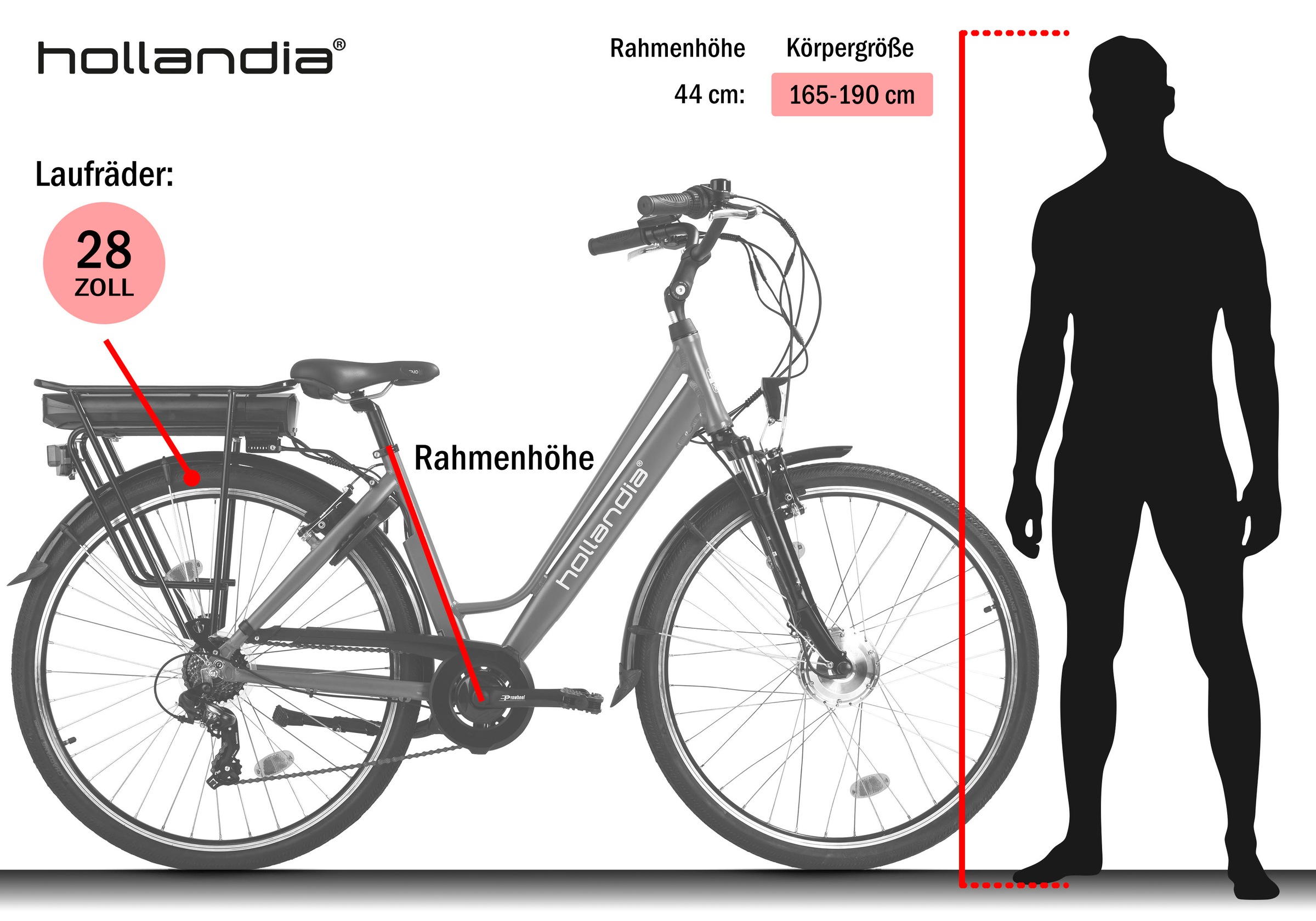 Hollandia »Optima Basic« 7 Gang Shimano Tourney Schaltwerk Kettenschaltung Frontmotor 250 W Pedelec, Elektrofahrrad für Damen u. Herren