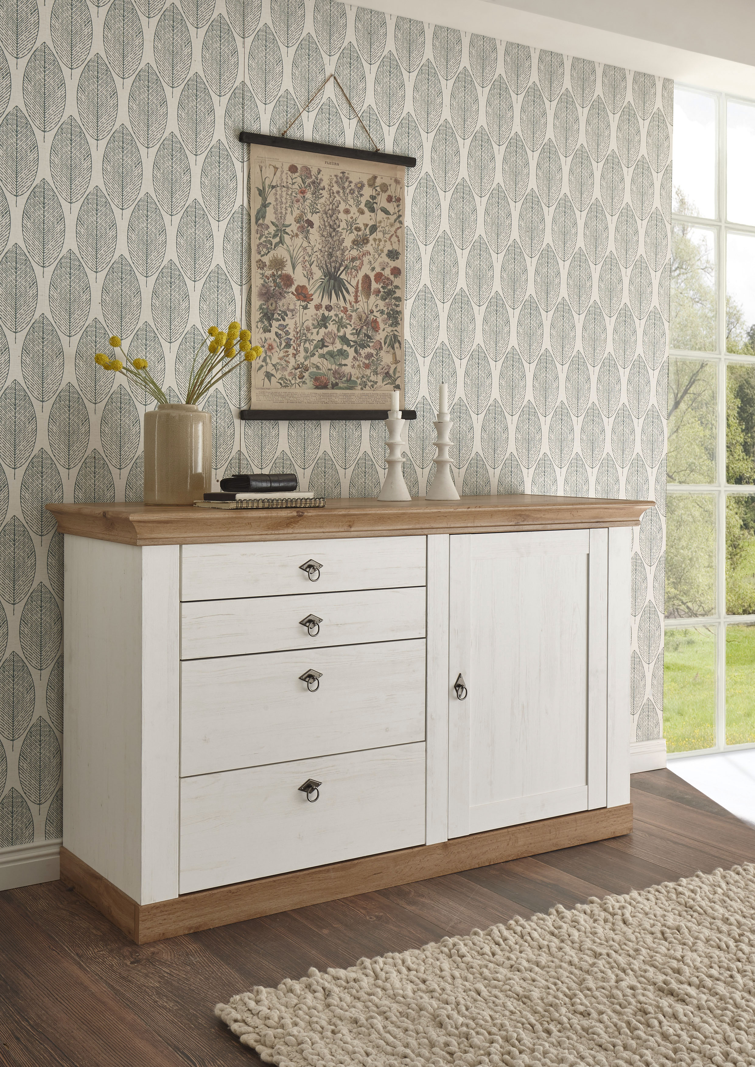 Home affaire Mehrzweckschrank "Cremona, Sideboard, moderner Schrank, Kommode im Landhausstil" Metallgriffe, ausreichend Stauraum, vielseitig einsetzbar 144 cm breit