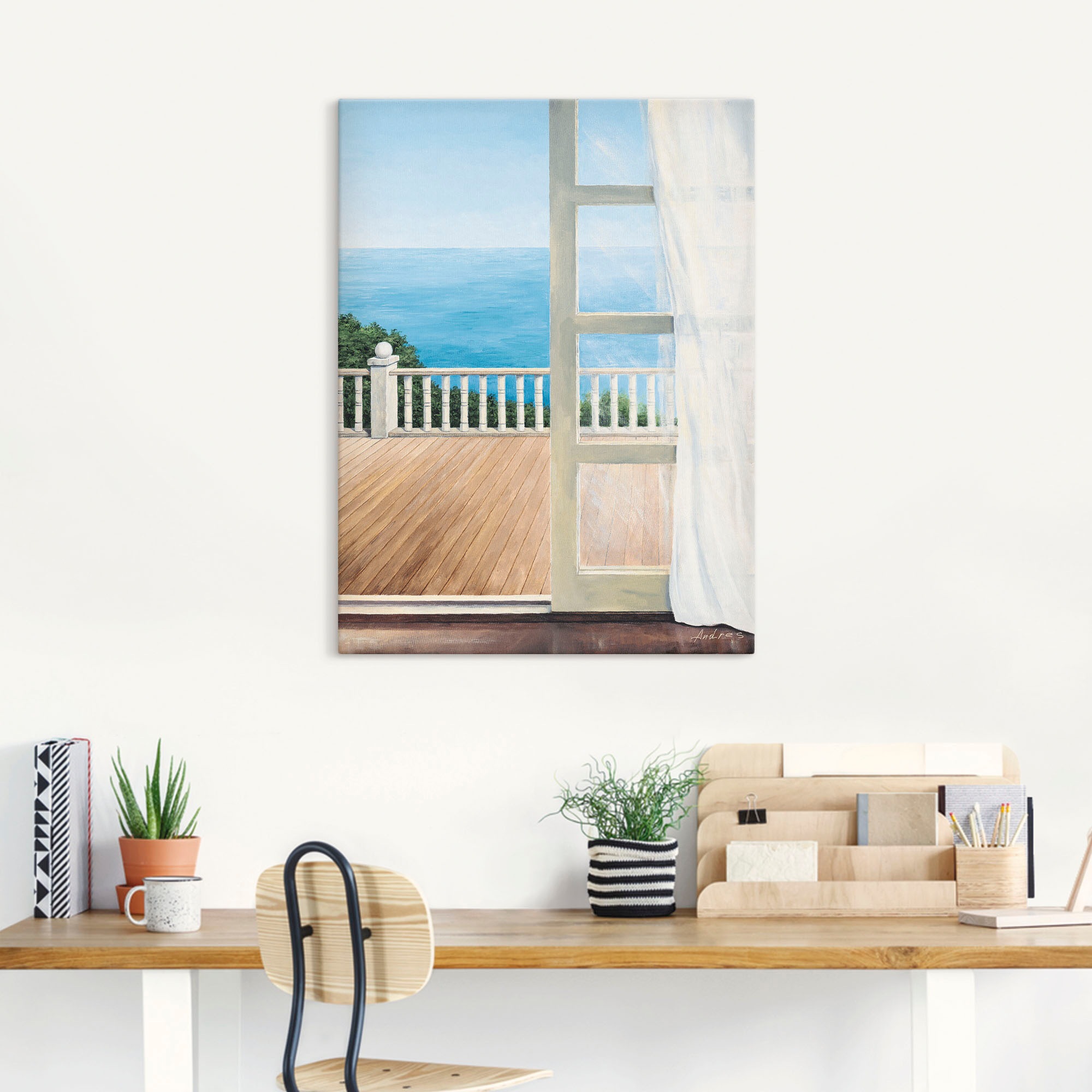 Artland Poster »Veranda mit Meerblick«, Fensterblick, (1 St.), auf Keilrahmen gespannt