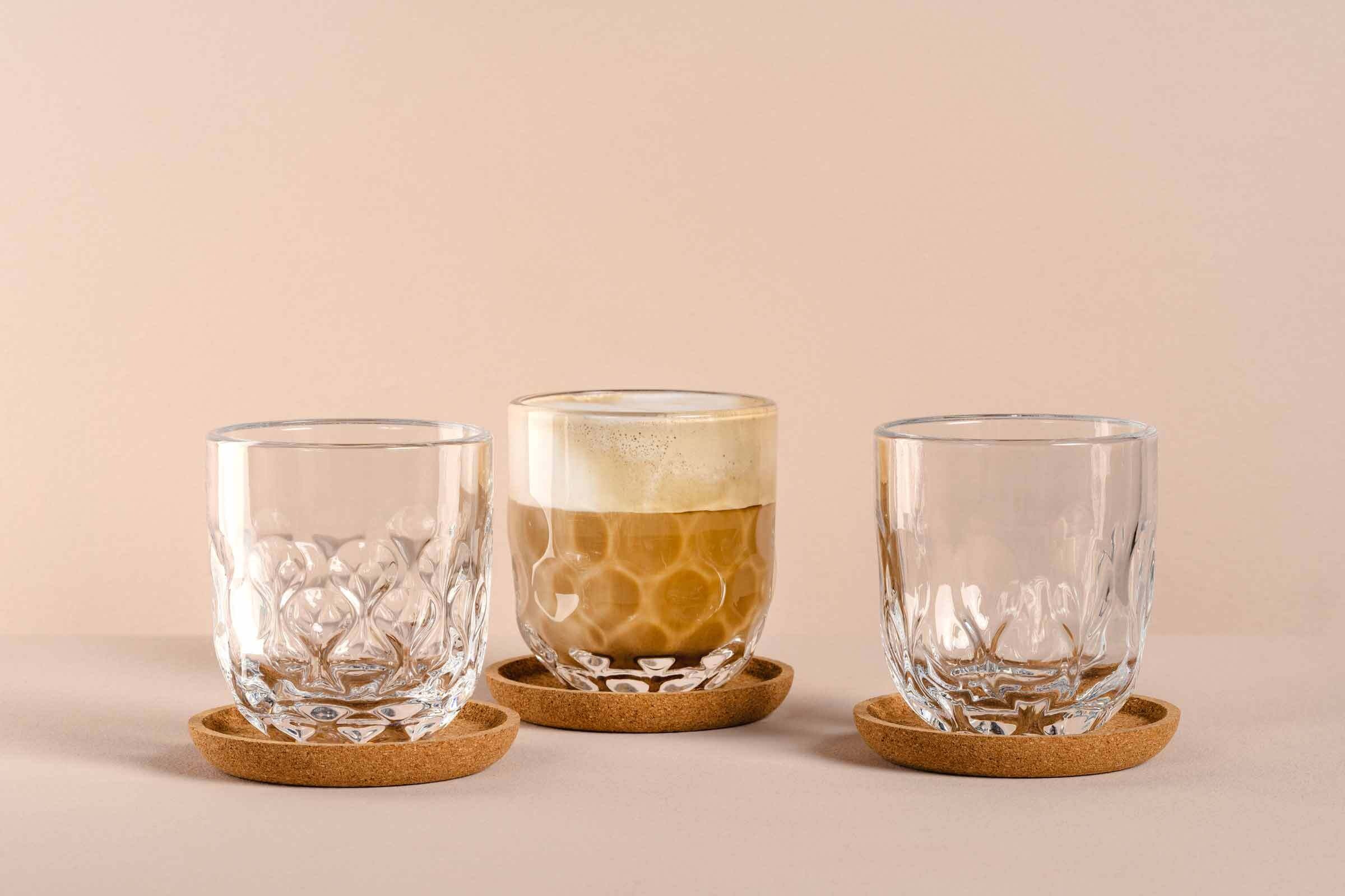 Latte-Macchiato-Glas LEONARDO "Kaffeegläser-Set (1/2/3) Gocce 220 ml 6er Set transparent", bunt (transparent), 6 tlg., Glas, Trinkgefäße, Latte-Macchiato-Glas 3