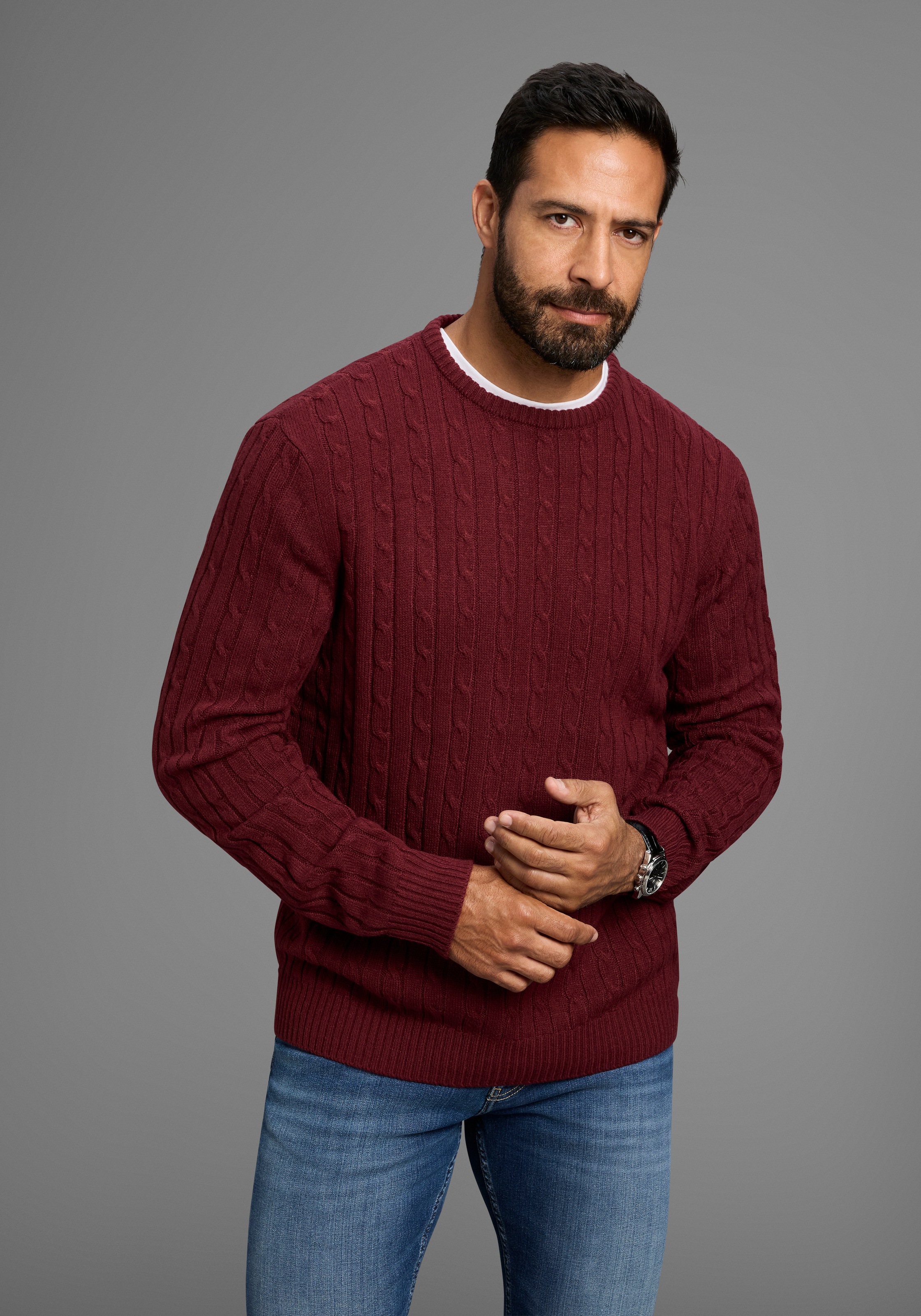 Mans World Rundhalspullover "Neue Kollektion", mit Zopfmuster günstig online kaufen
