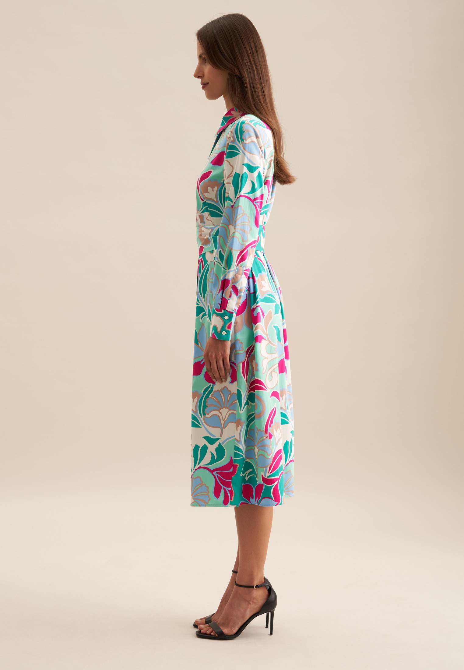 seidensticker Sommerkleid »Schwarze Rose«, Langarm Kragen Floral