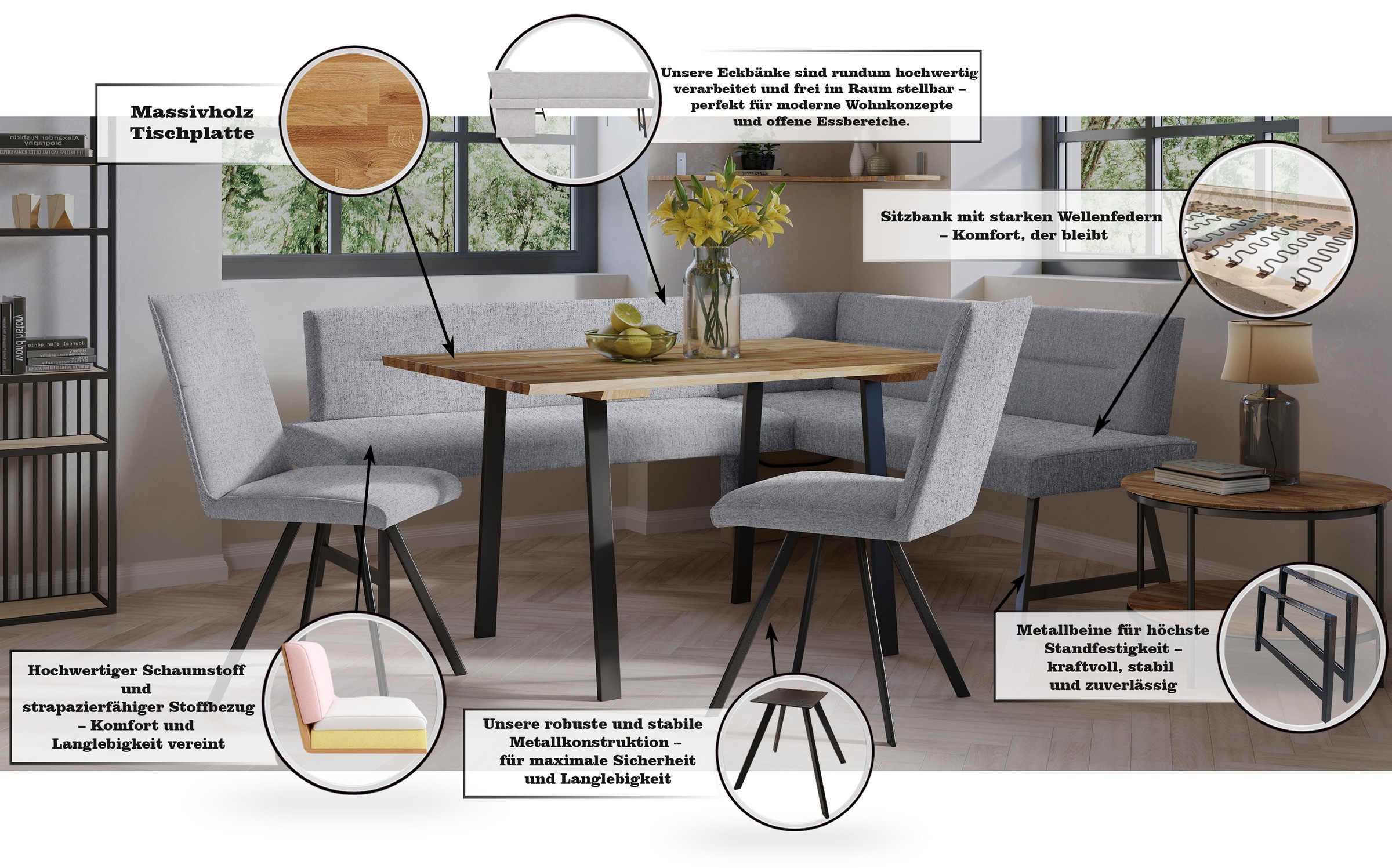 Thumbnail - Home affaire Eckbank "Sava" mit Wellenfederung im Sitz