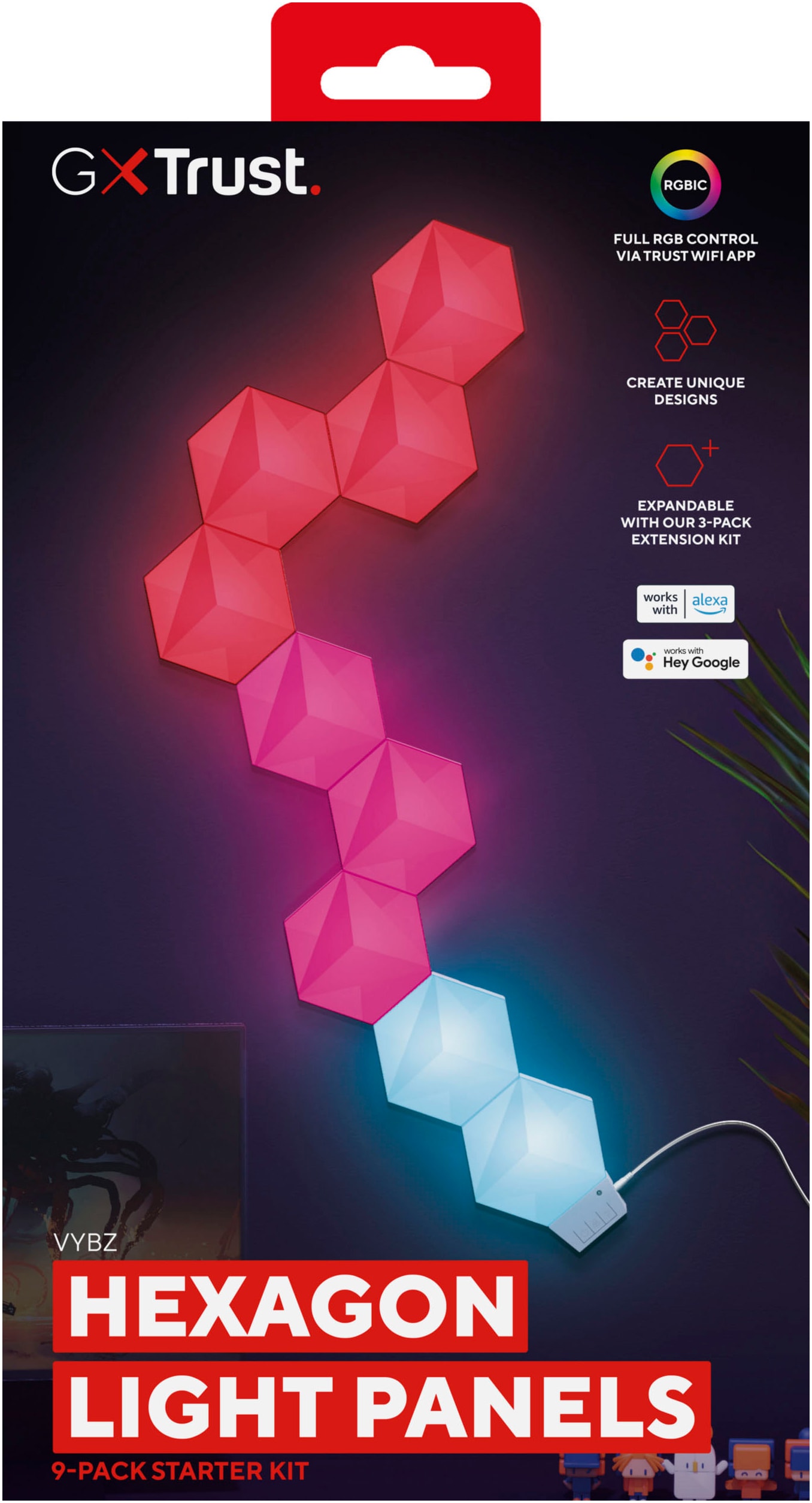 Trust Flächenleuchte »GXT 902 VYBZ Sechseckige RGB-Lichtpaneele«, (Packung, 9 St.)