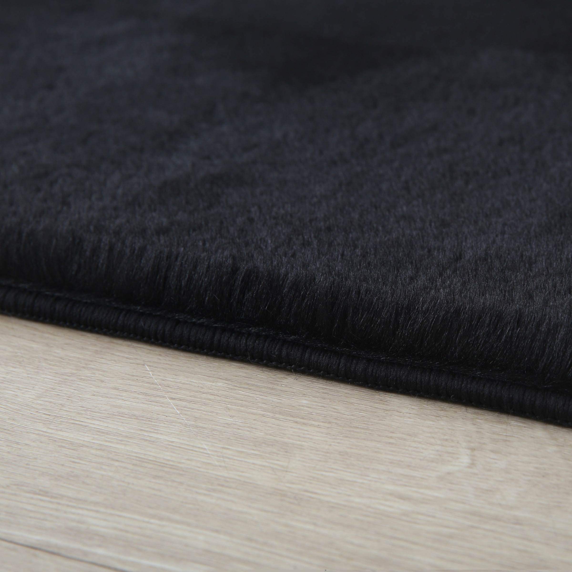 Hochflor-Teppich AYYILDIZ TEPPICHE "POUFFY 5100", schwarz, H:20mm Ø:200cm, Polyester, Teppiche, Läufer, weicher glatter Softflor, Kaninchen Fell Haptik, waschbar 2