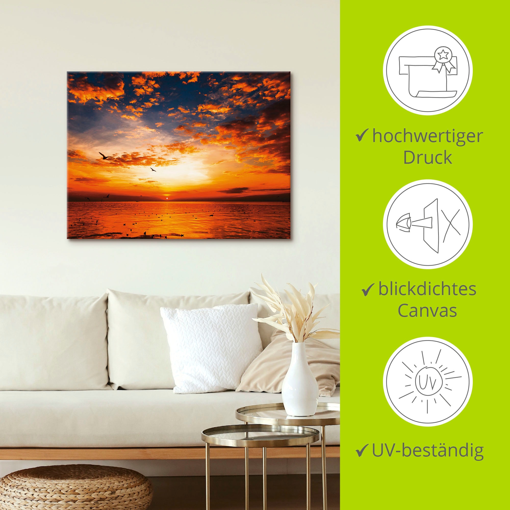 Artland Wandbild »Sonnenuntergang am Strand«, Sonnenaufgang & -untergang, (1 St.), als Leinwandbild, Poster, Wandaufkleber in verschied. Größen