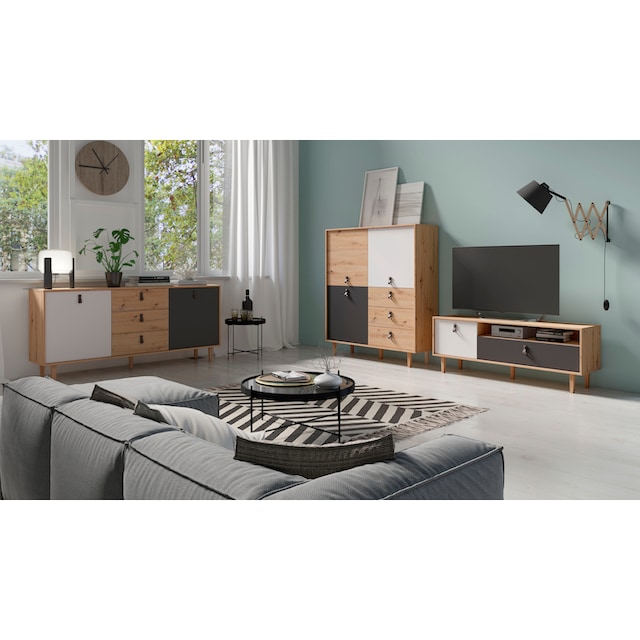 Homexperts Highboard »Bristol«, Breite 120 cm, Höhe 135 cm, mit massiven  Eichefüßen | BAUR