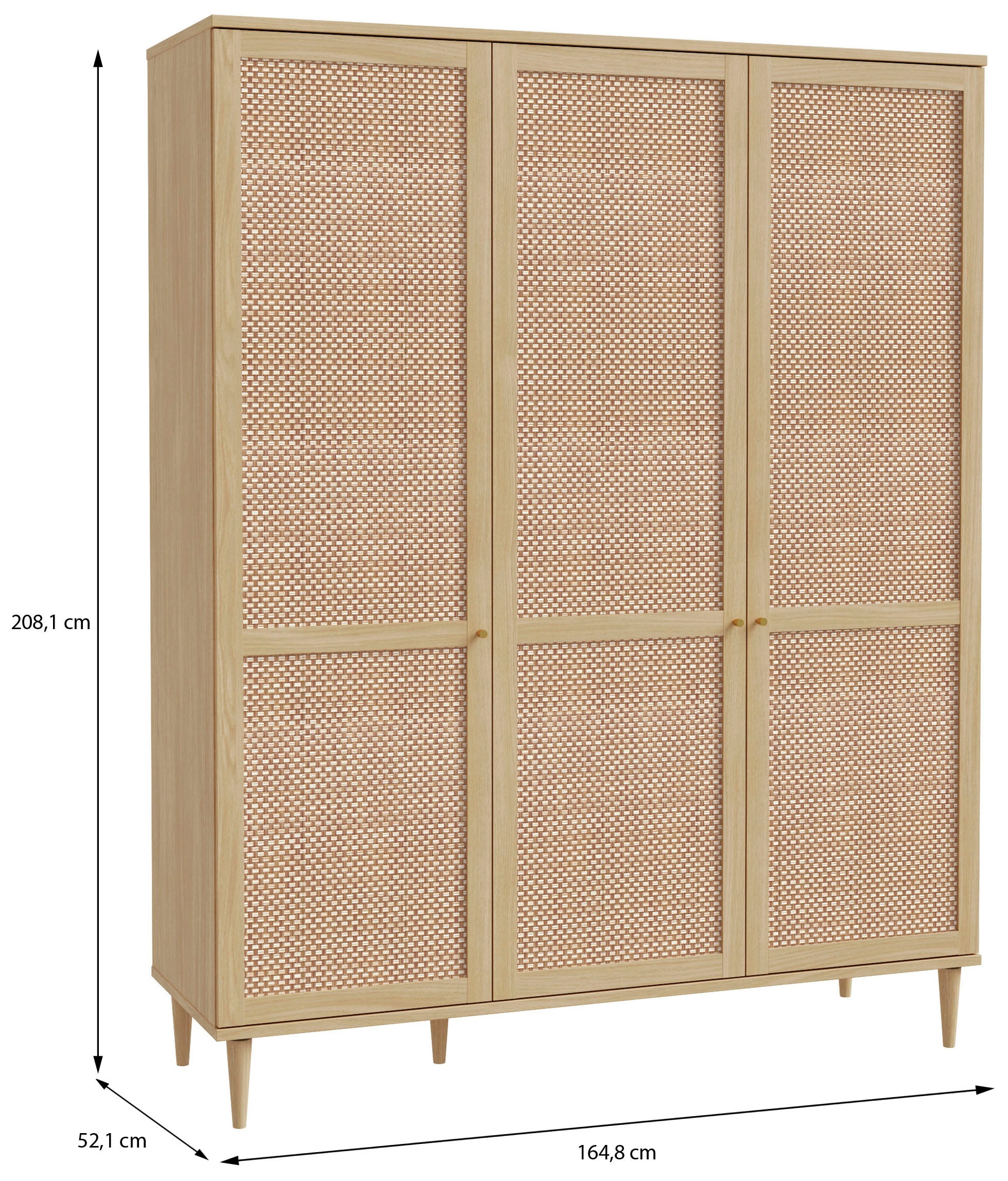 OTTO home Kleiderschrank »ELLIAN mi tWiener Geflechtoptik und warmem Holzdekor« Holzfüße, Metallgriffe, Made in EU, viel Stauraum, FSC® zertifiziert