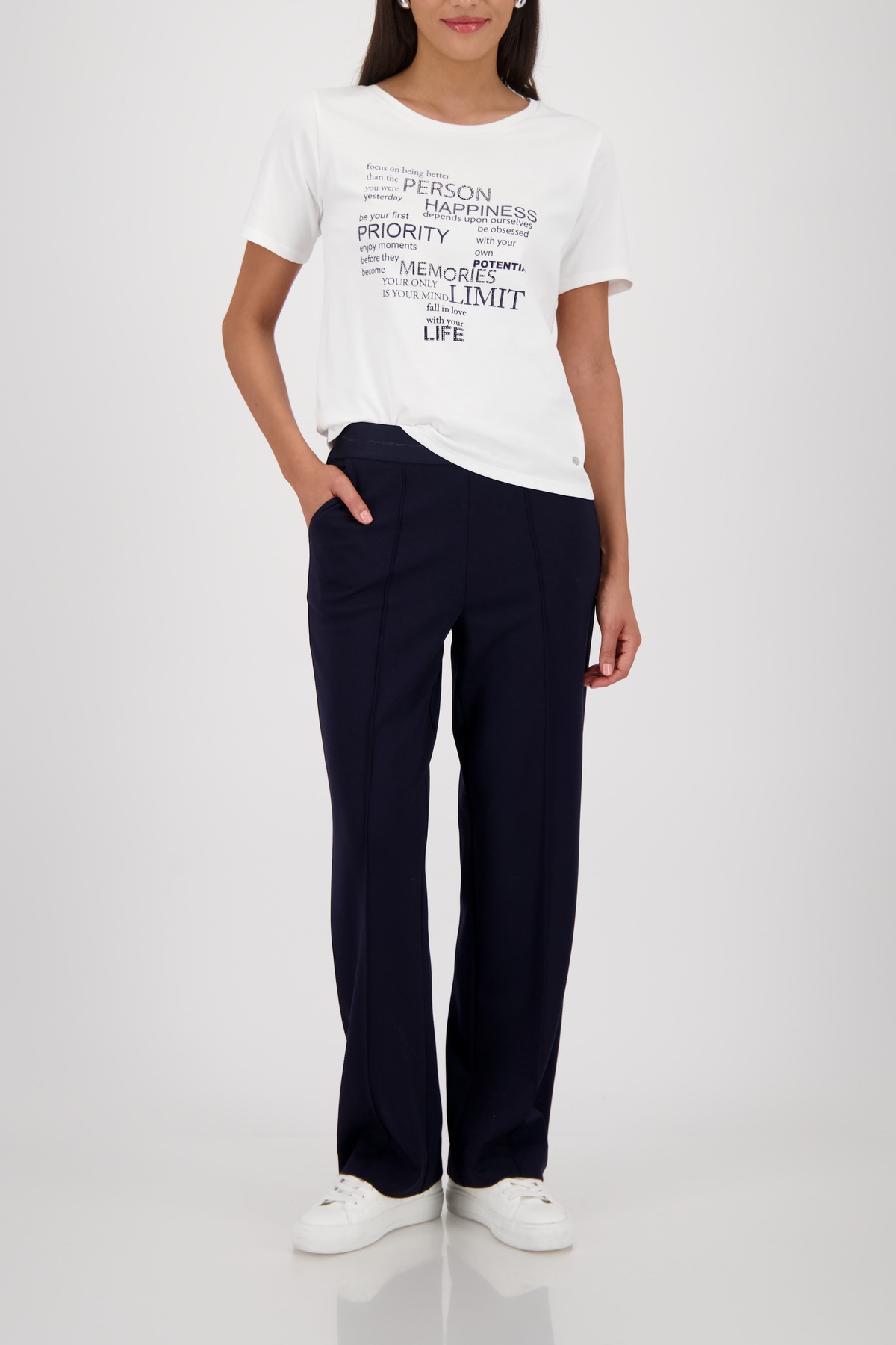 Monari T-Shirt Rundhalsausschnitt, Regular Fit, Strasssteine