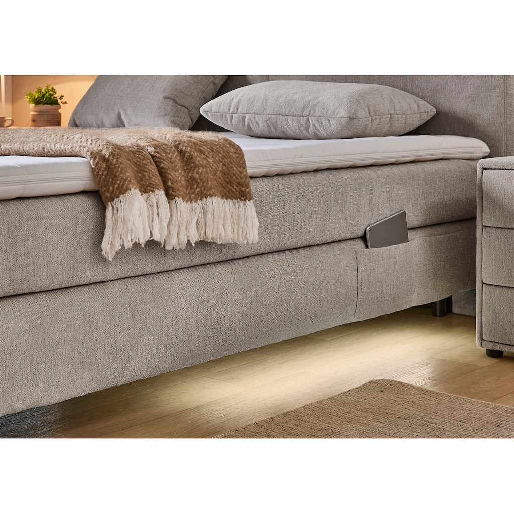 Jockenhöfer Gruppe Boxspringbett Kira, inkl. LED-Licht, USB-Ladeports, 7-Zonen-Matratze und Topper