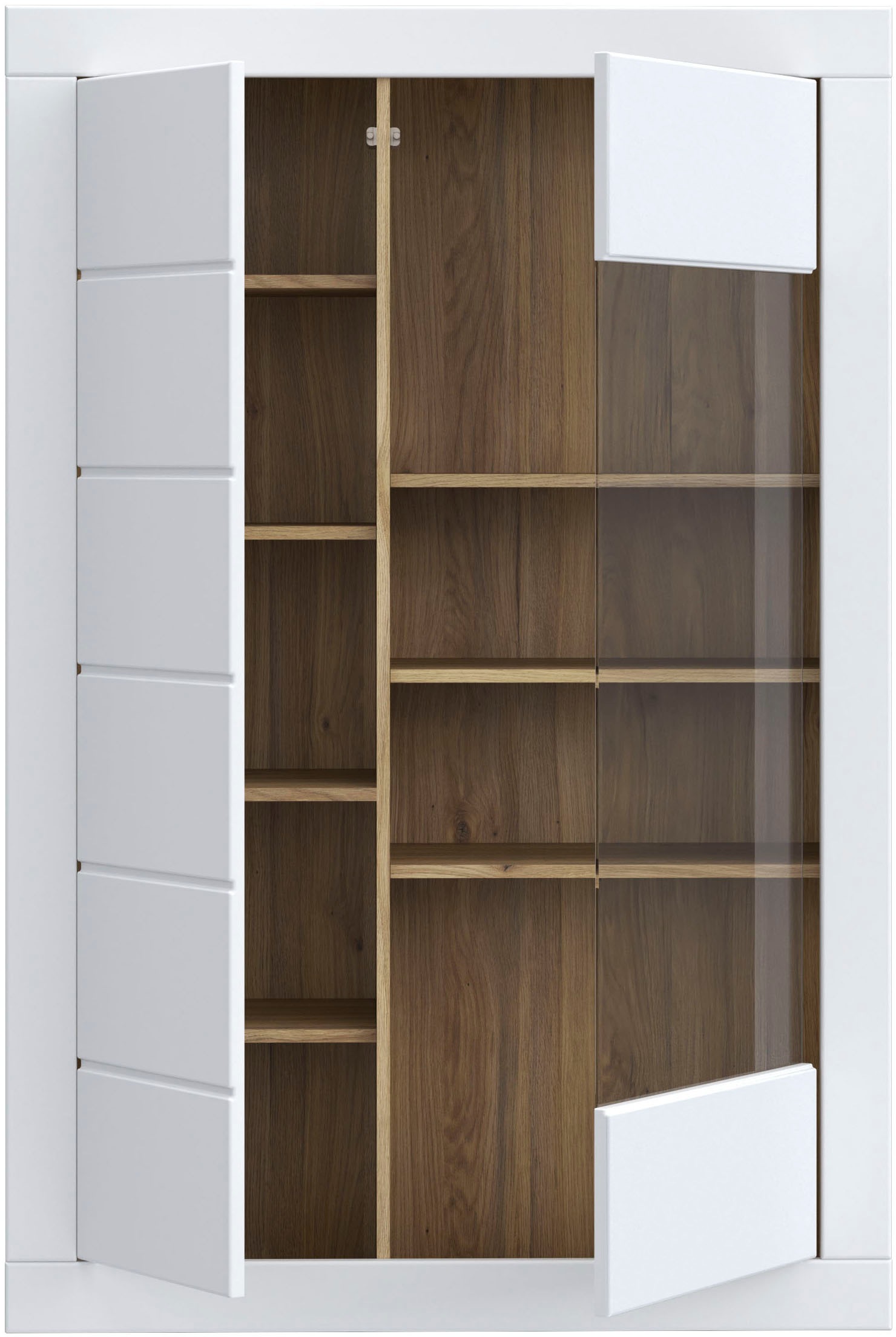 FORTE Vitrine »Lefkadas«, (BxH=101x151,2 cm), Highboard, grifflose Front, breite Rahmenoptik, Tür mit Glaseinsatz