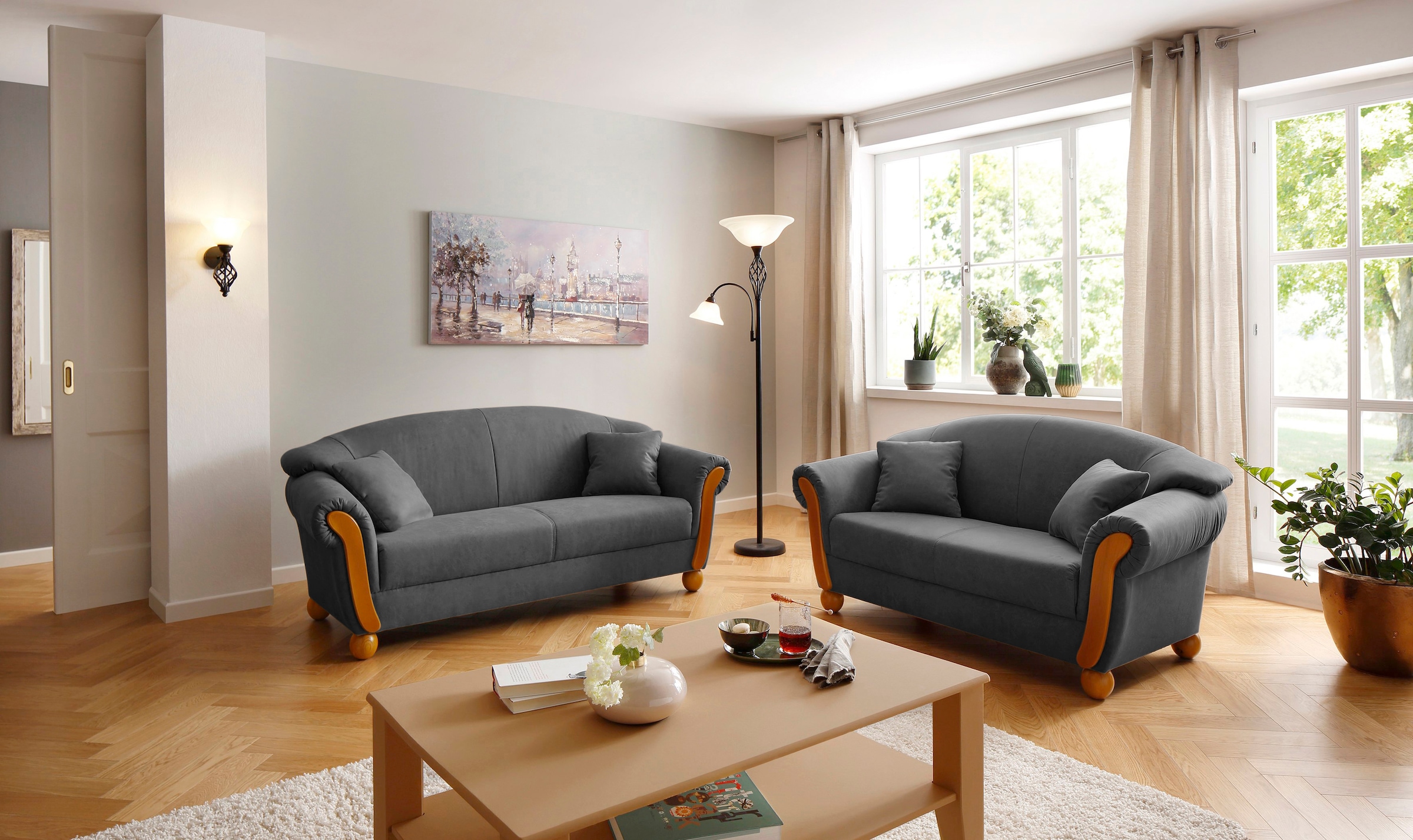 Home affaire 3-Sitzer »Milano Vintage«, mit Federkern, Bezug in Lederoptik, incl. Zierkissen