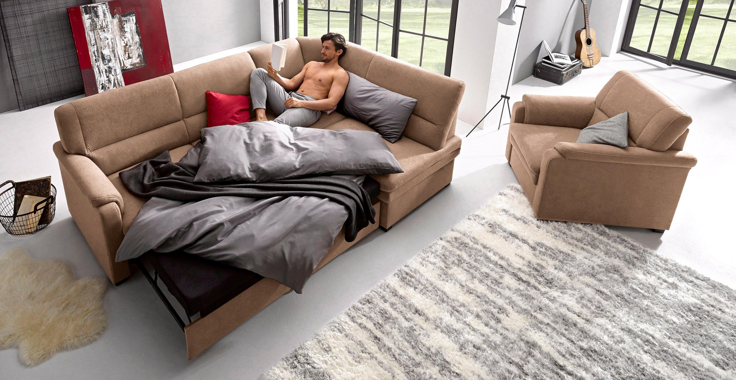 sit&more Ecksofa »Pisa L-Form«, mit Federkern, wahlweise mit Bettfunktion