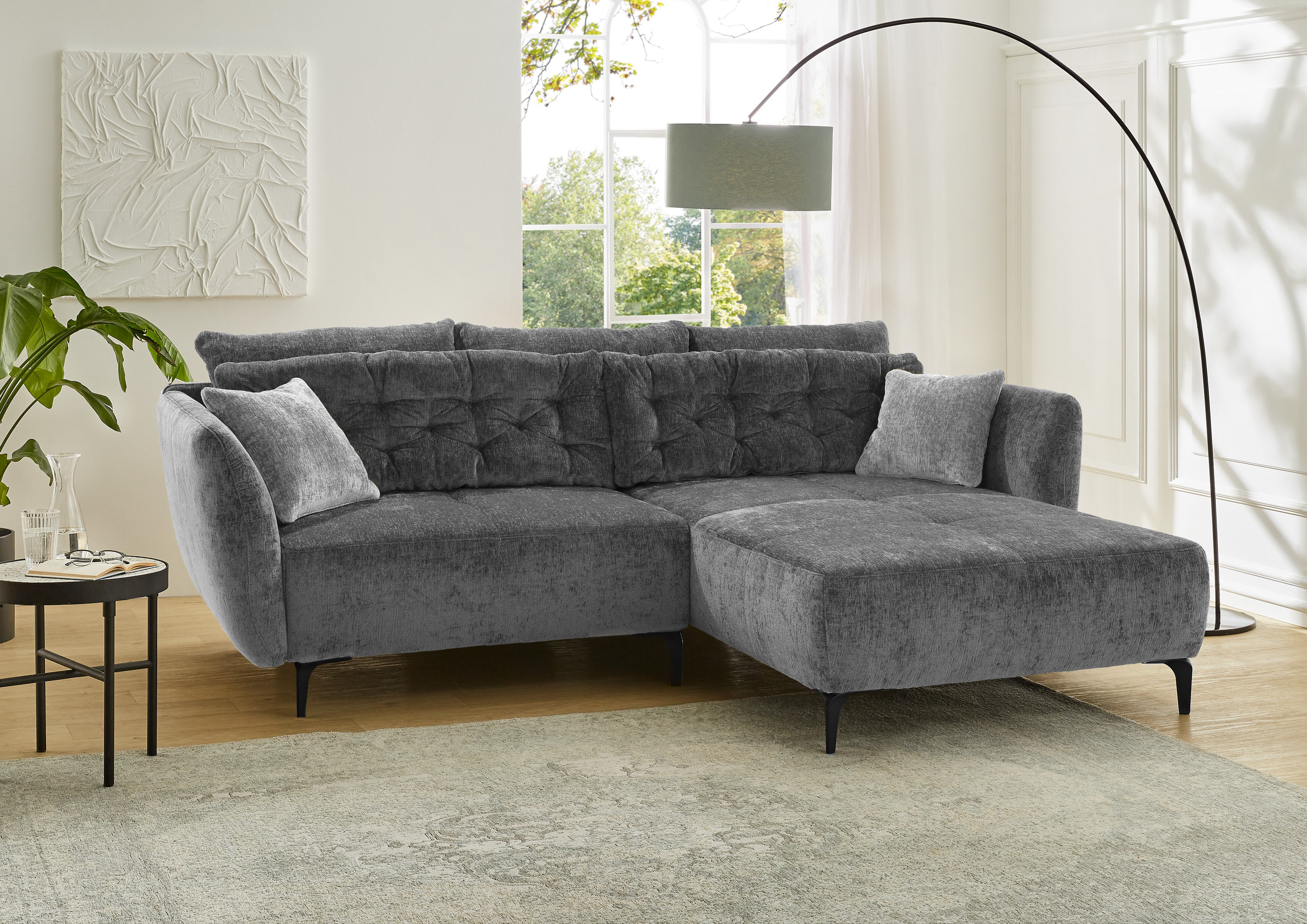 Jockenhöfer Gruppe Ecksofa "Salo L-Form, B: 251 cm" im Retrolook mit Wellenfederung, mit Zierkissen