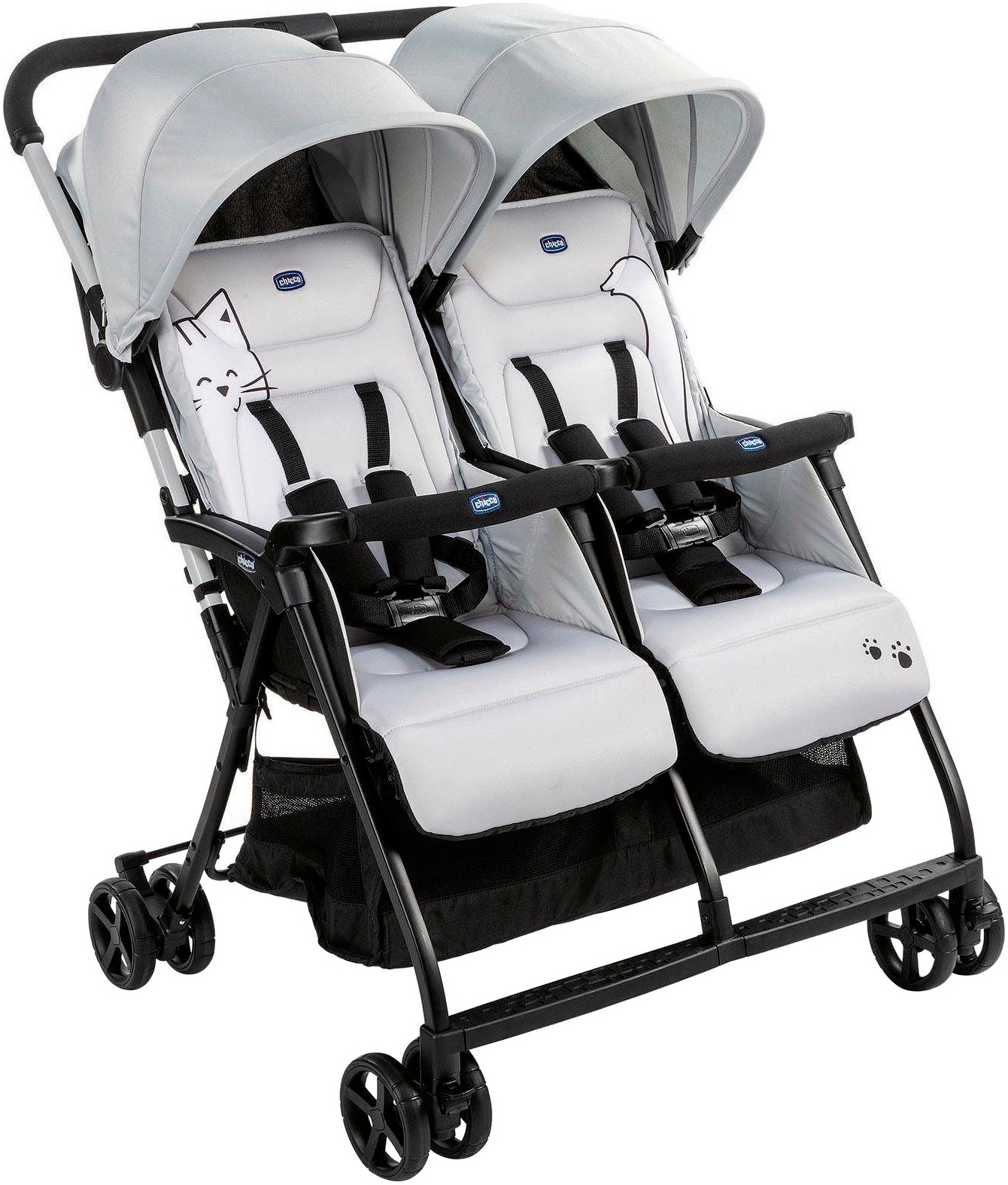 Zwillingsbuggy »OHlalà Twin, Silver Cat«, 15 kg, Zwillingskinderwagen